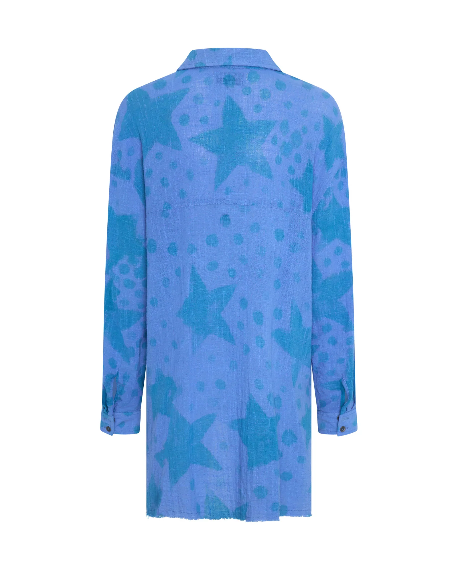Polka Star Hand Print Muslin Longline Shirt - Blue - Image 7
