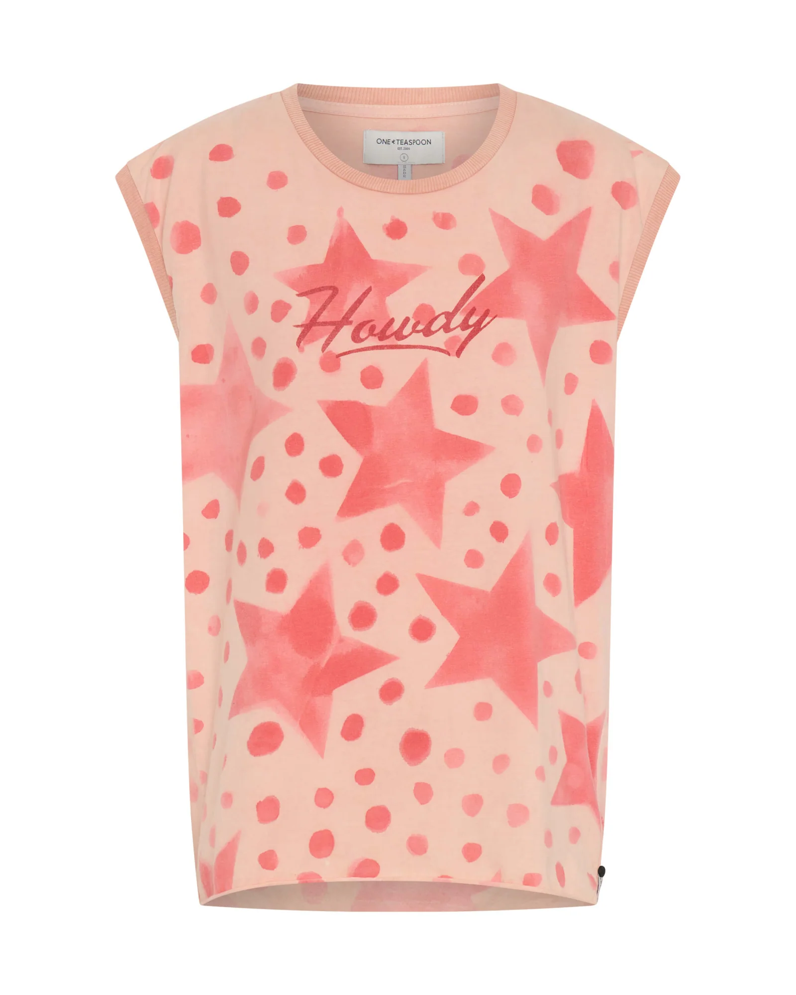 Polka Star Hand Sprayed Howdy Unisex Tank Top - Peach - Image 6