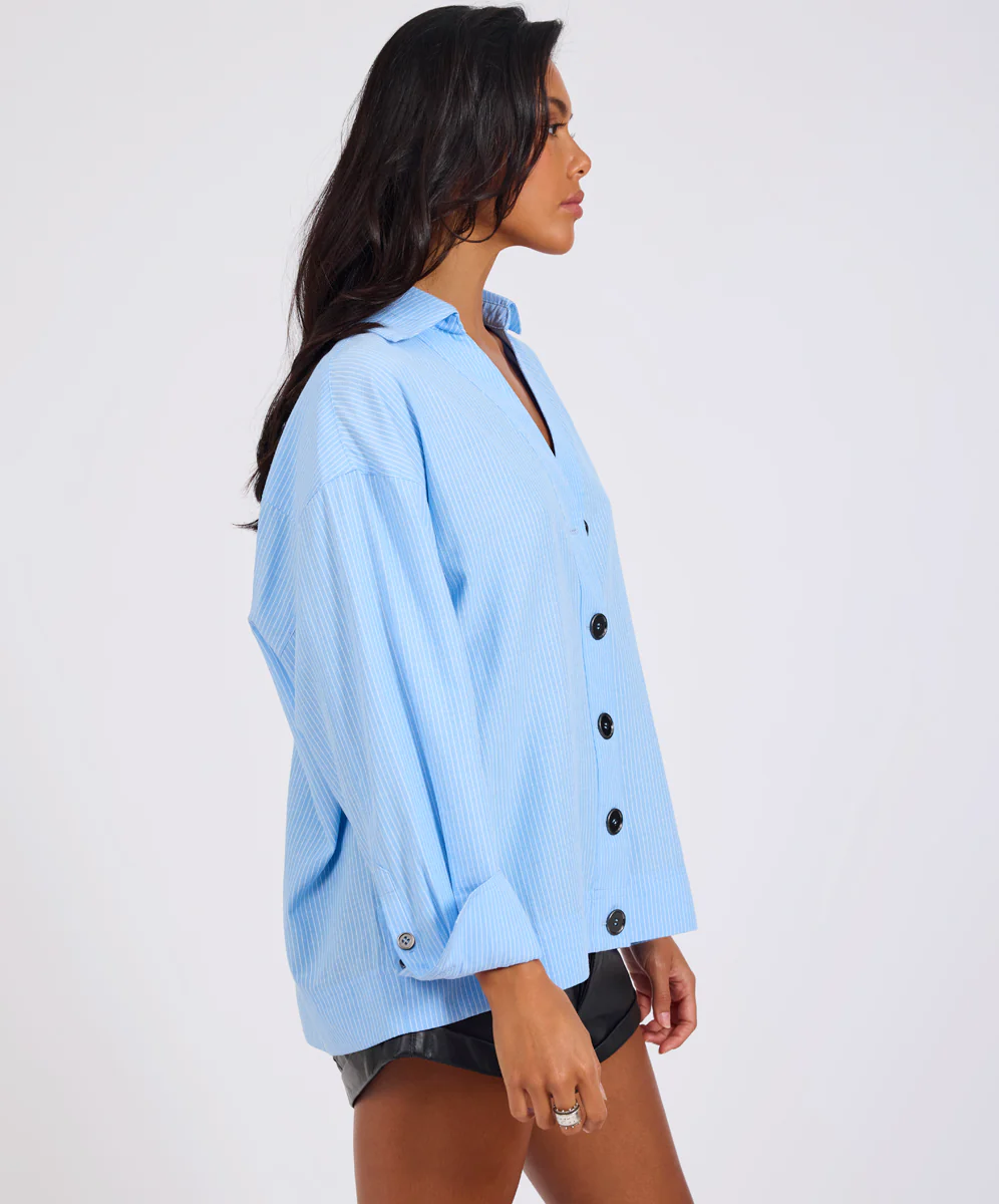 Powerhouse Oversized Longsleeve Pinstripe Shirt - Blue - Image 8