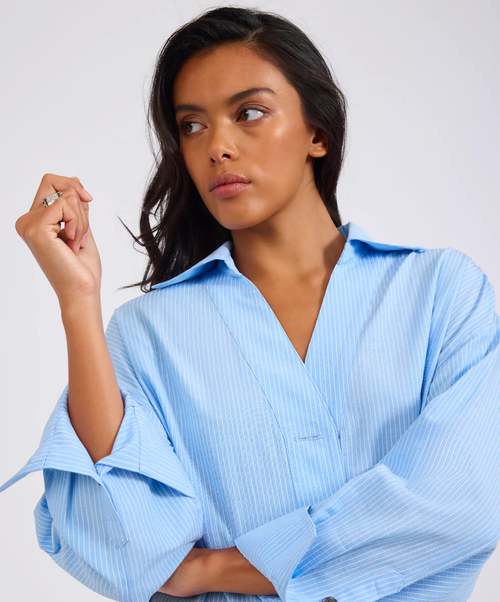 Powerhouse Oversized Longsleeve Pinstripe Shirt - Blue - Image 9