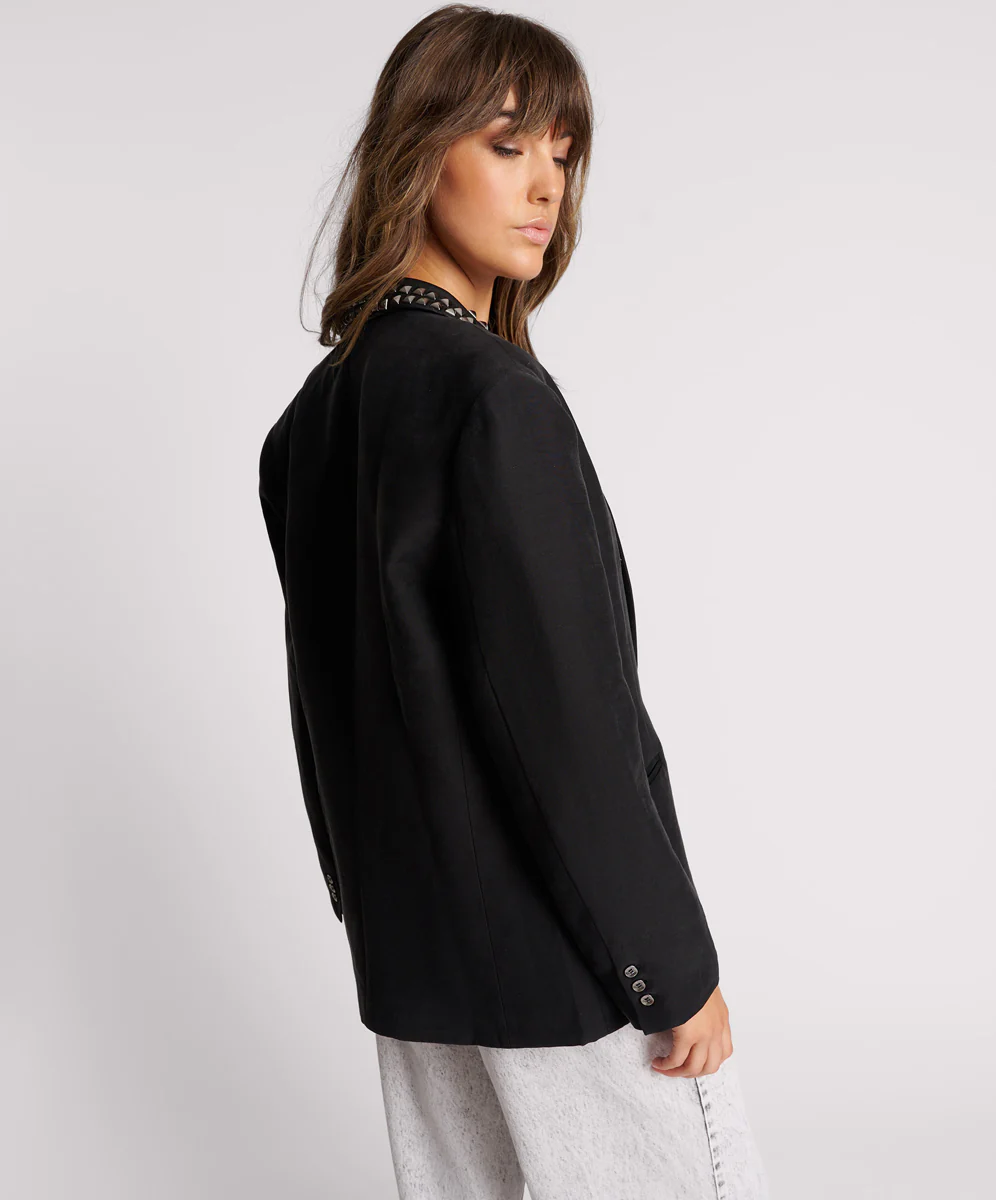 Punk Studded Linen Blazer - Black - Image 2