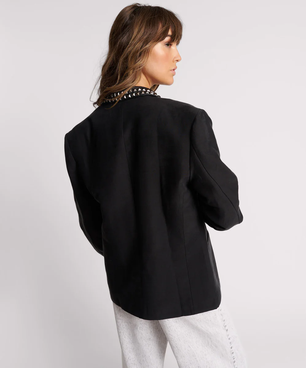Punk Studded Linen Blazer - Black - Image 3