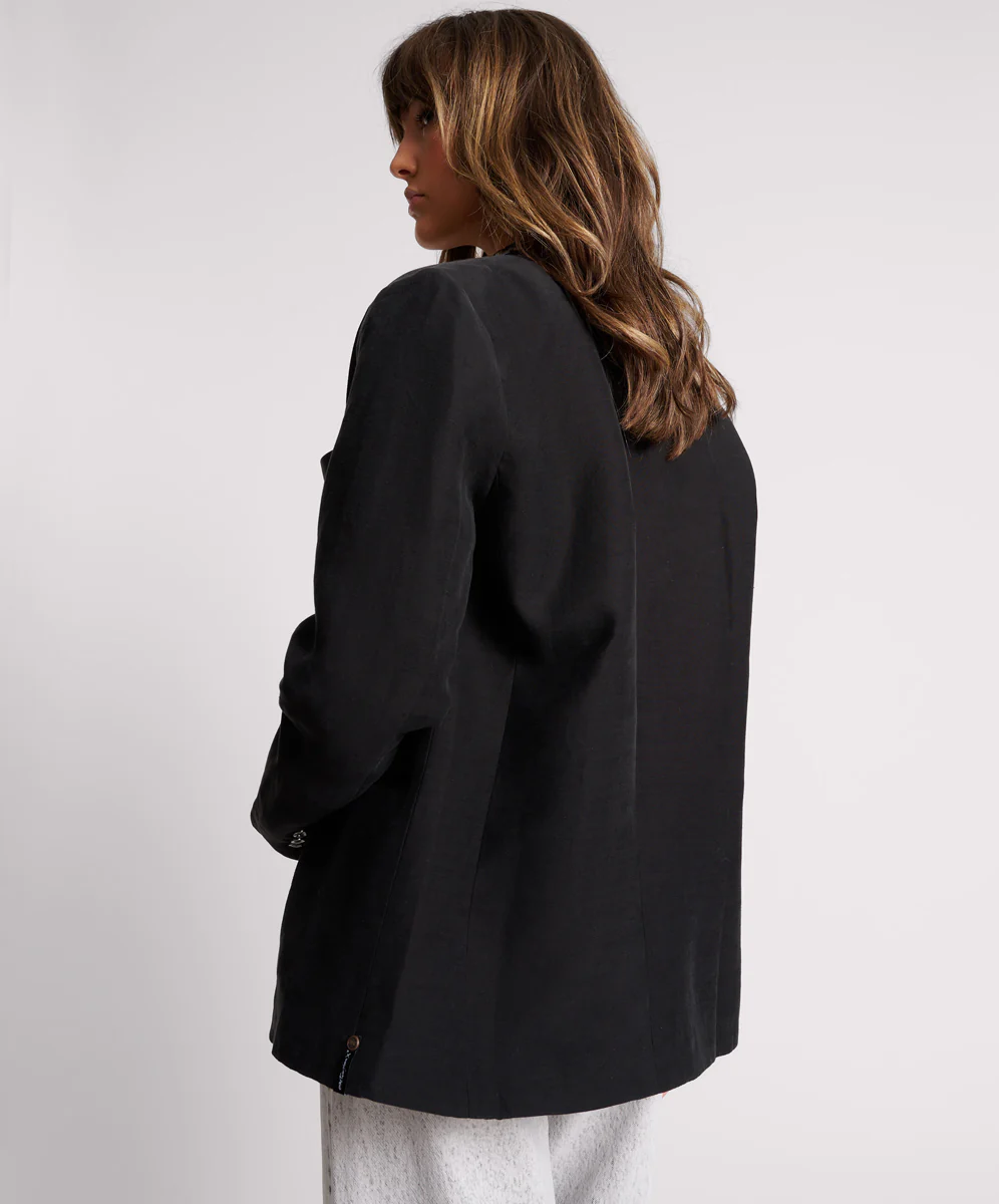Punk Studded Linen Blazer - Black - Image 4