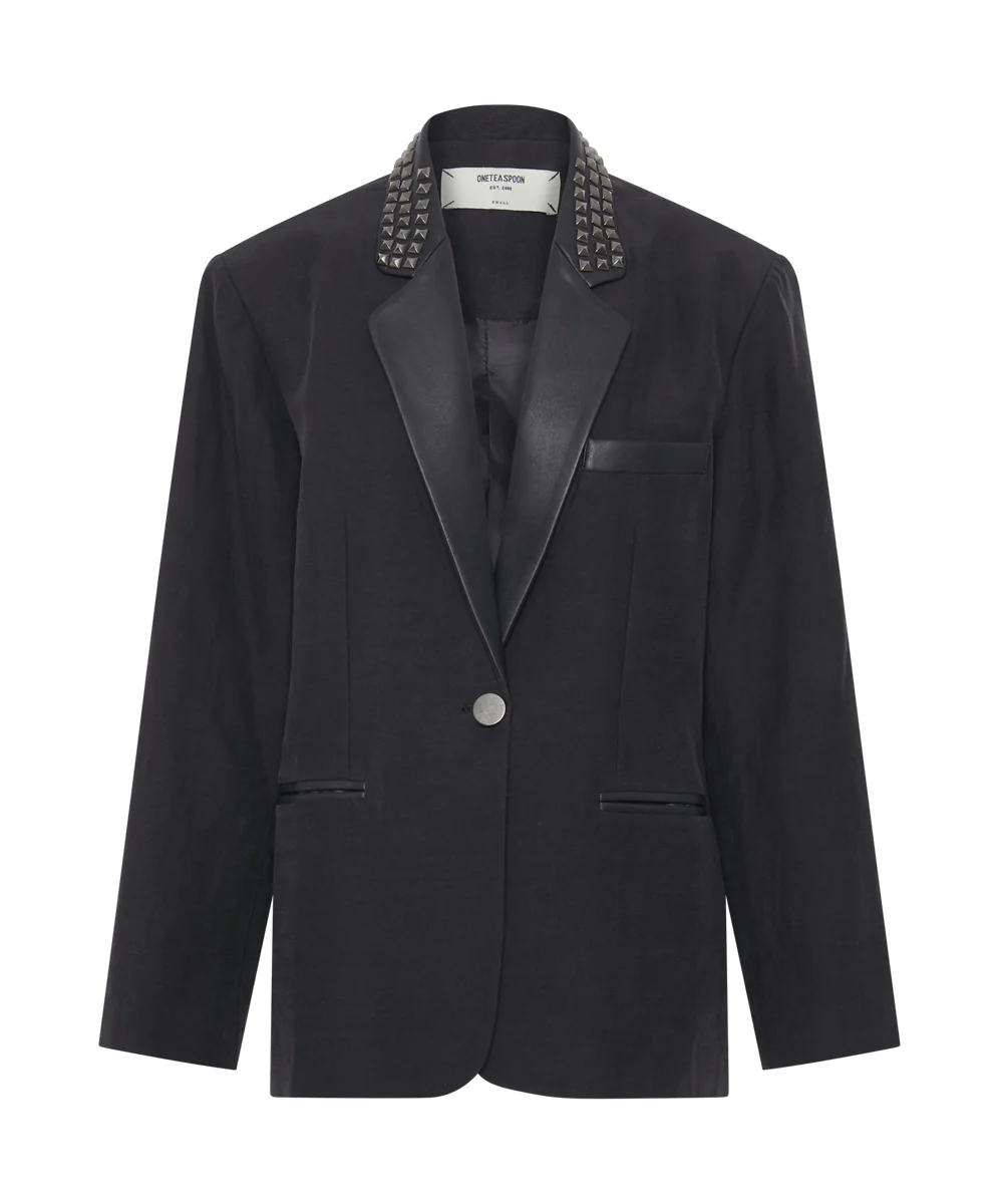 Punk Studded Linen Blazer - Black - Image 6
