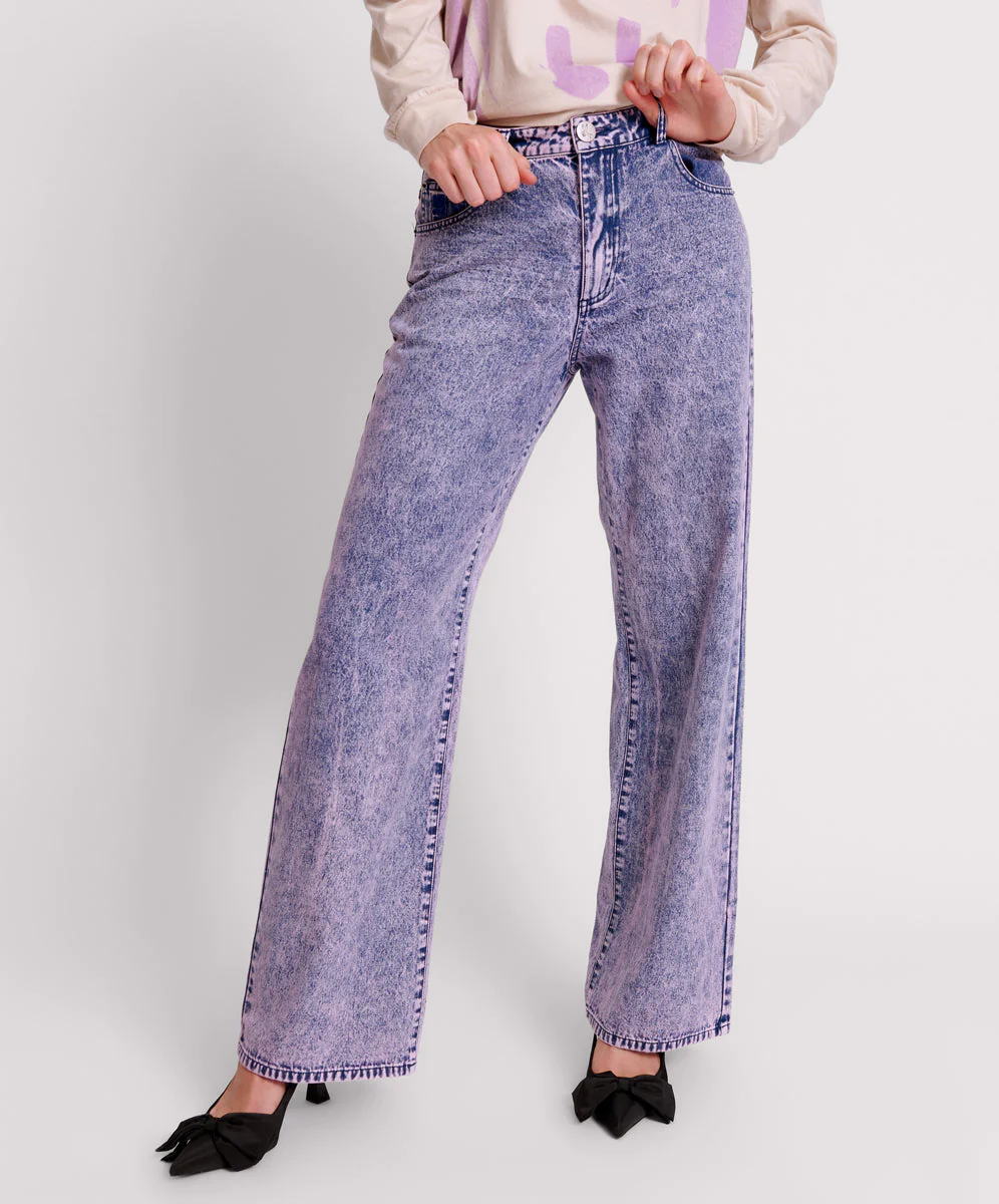 Jackson Mid Waist Wide Leg Denim Jeans - Purple - Image 2