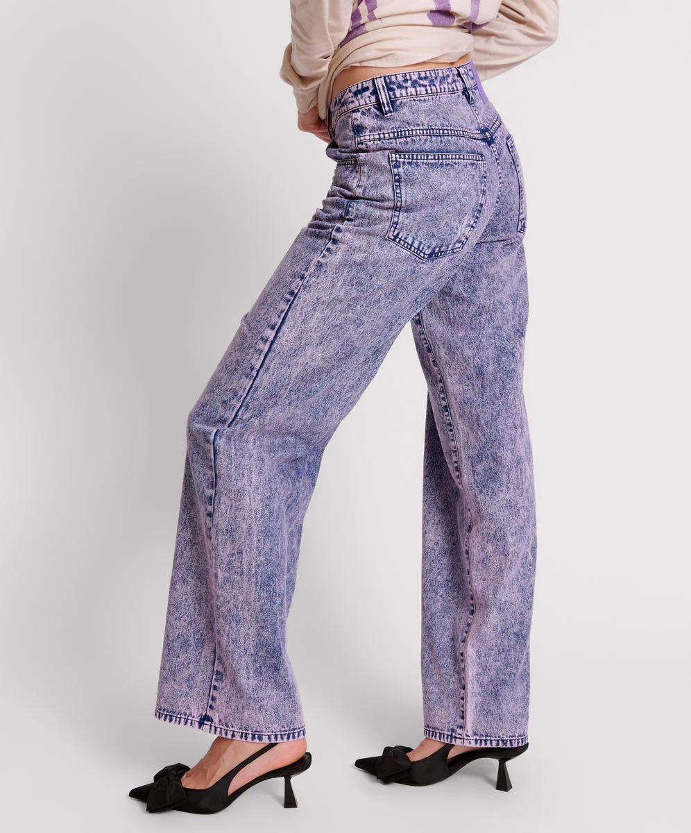Jackson Mid Waist Wide Leg Denim Jeans - Purple - Image 4
