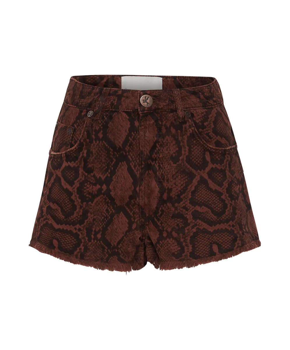 Bonitas High Waist Denim Shorts - Python Snake Print - Image 6