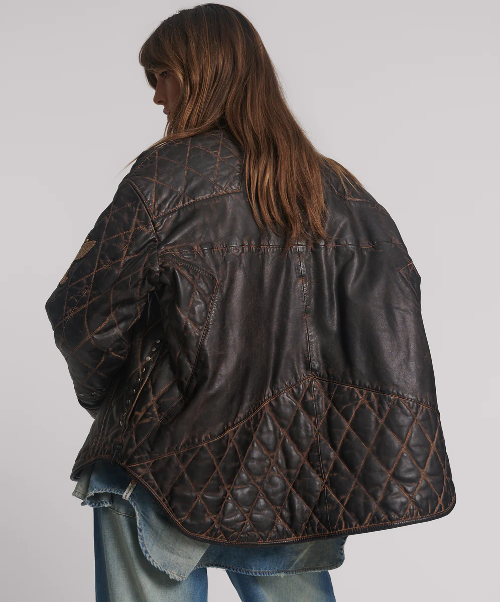 Quilted Star Leather Jacket - Black Tobacco - Image 3