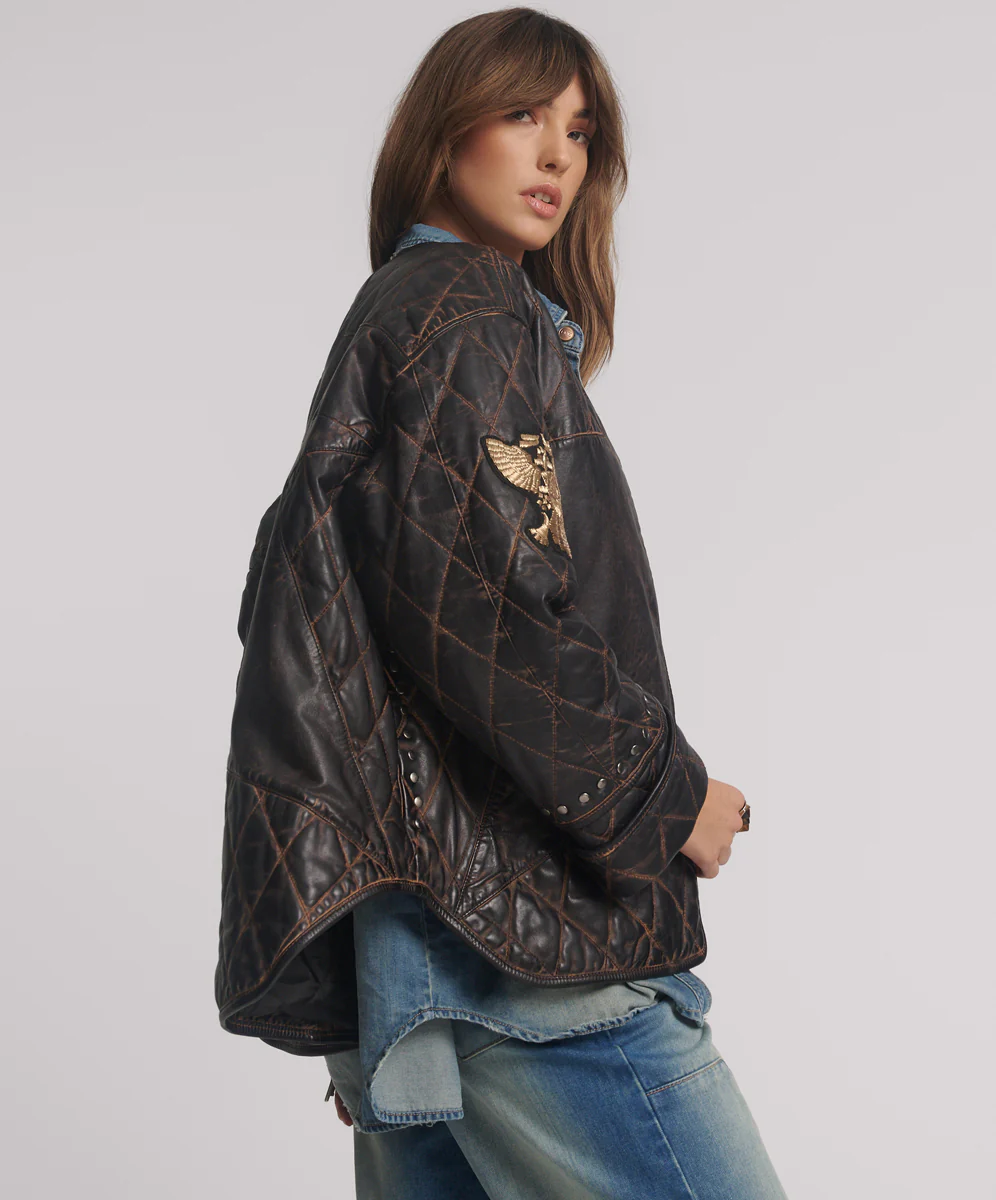 Quilted Star Leather Jacket - Black Tobacco - Image 4