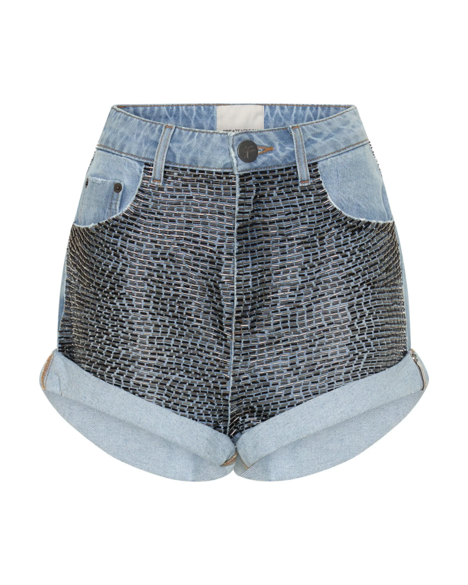Bandits High Waist Sequin Denim Shorts - Mid Blue - Image 6