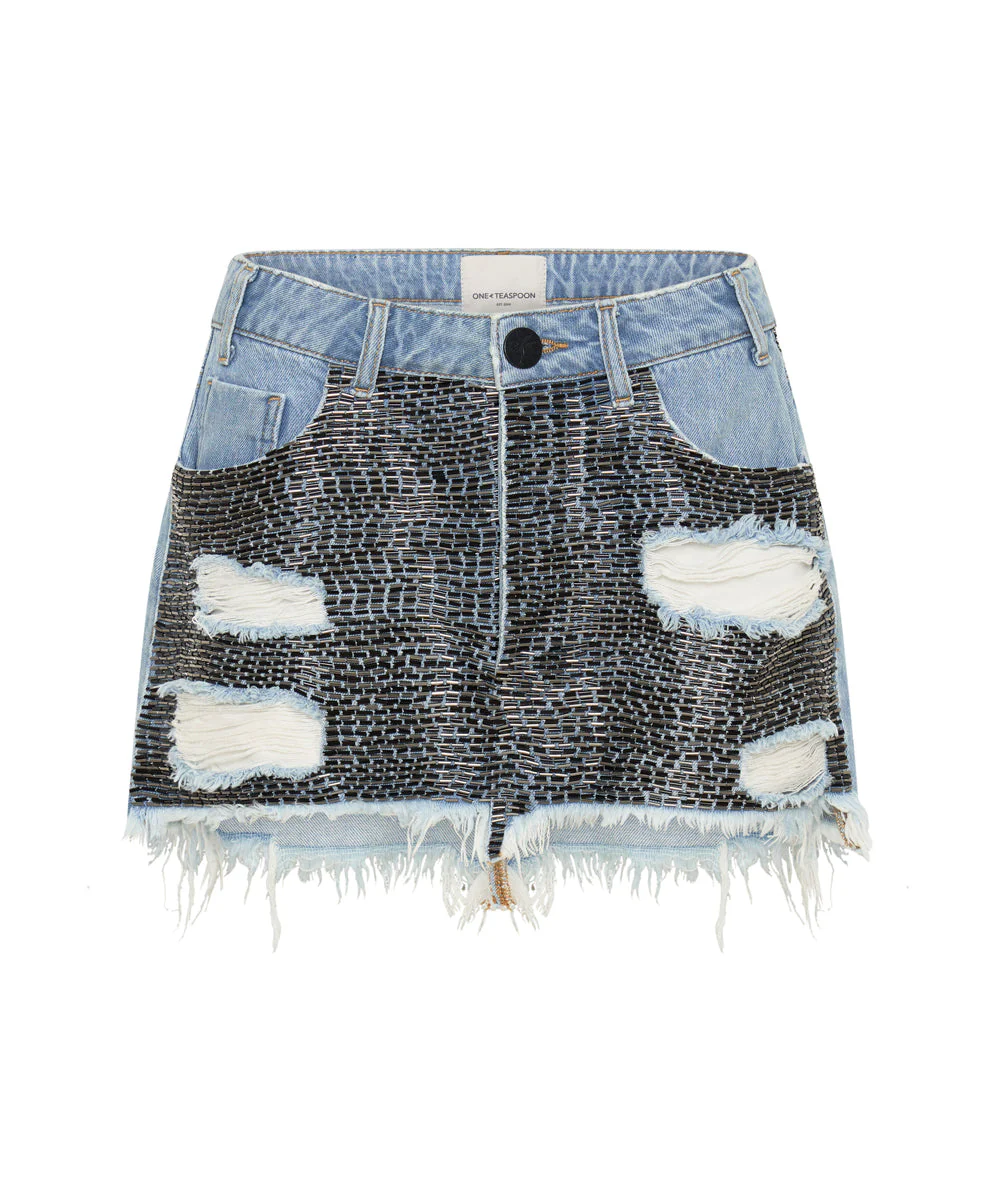Junkyard Mini Denim Skirt - Mid Blue - Image 6