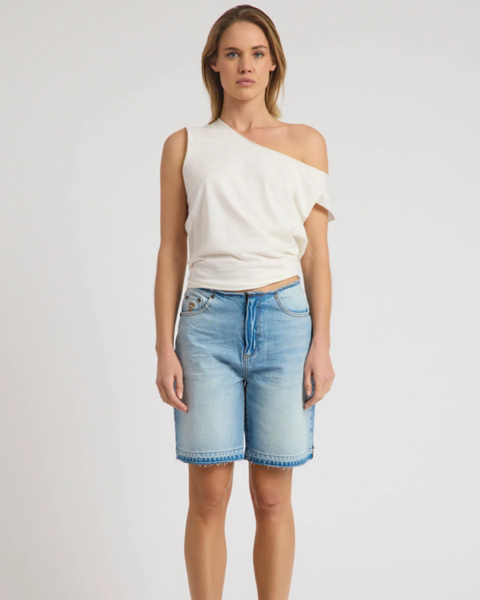 Rambler Mid Waist Wide Leg Boyfriend Denim Shorts - Endless Summer Blue - Image 2