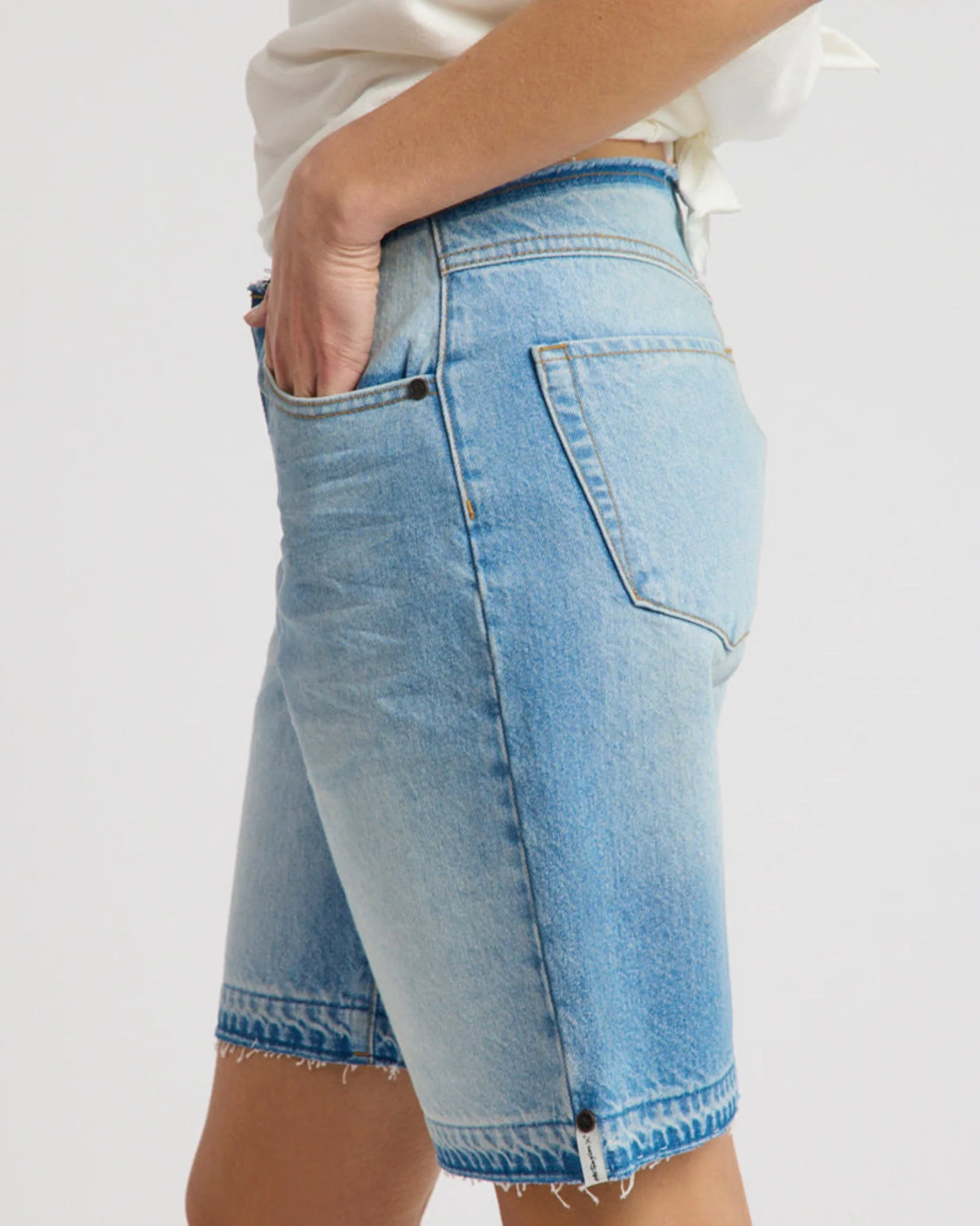 Rambler Mid Waist Wide Leg Boyfriend Denim Shorts - Endless Summer Blue - Image 3