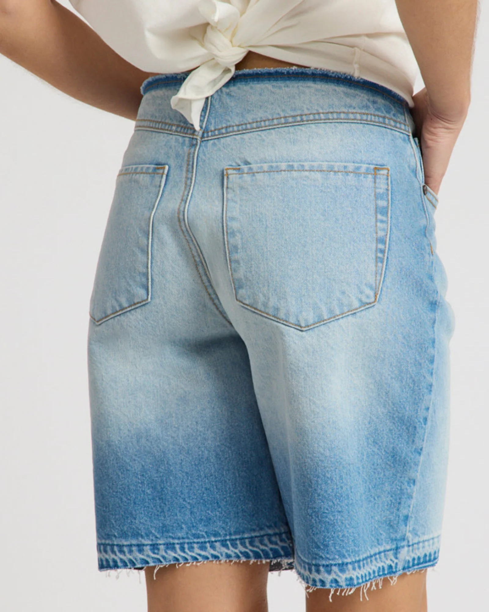 Rambler Mid Waist Wide Leg Boyfriend Denim Shorts - Endless Summer Blue - Image 5