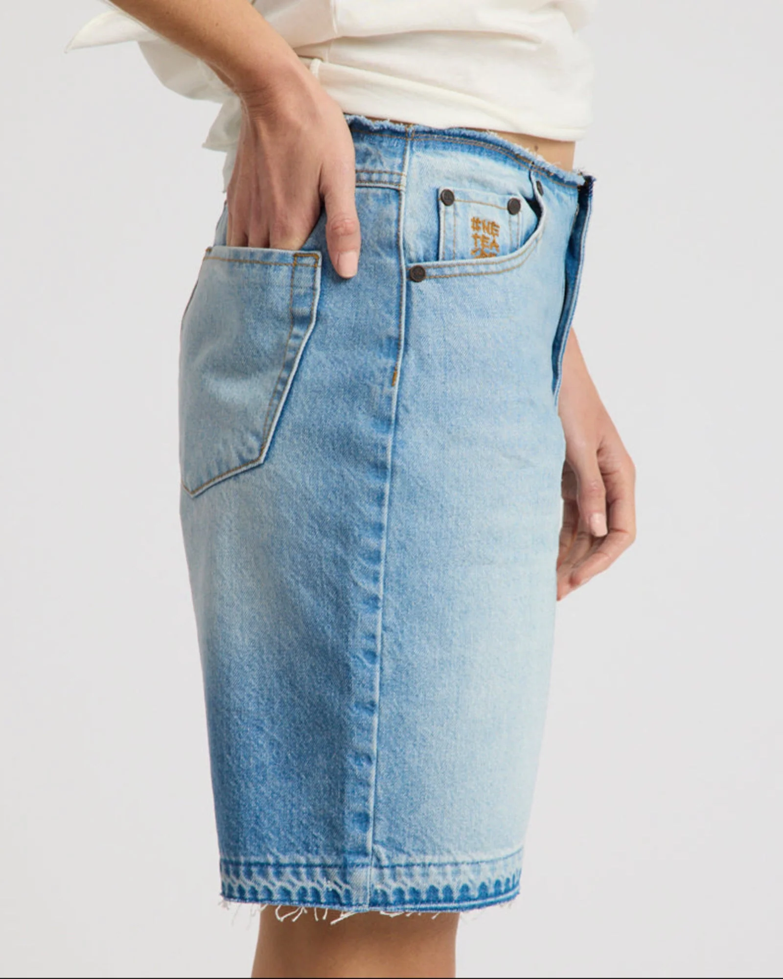 Rambler Mid Waist Wide Leg Boyfriend Denim Shorts - Endless Summer Blue - Image 6