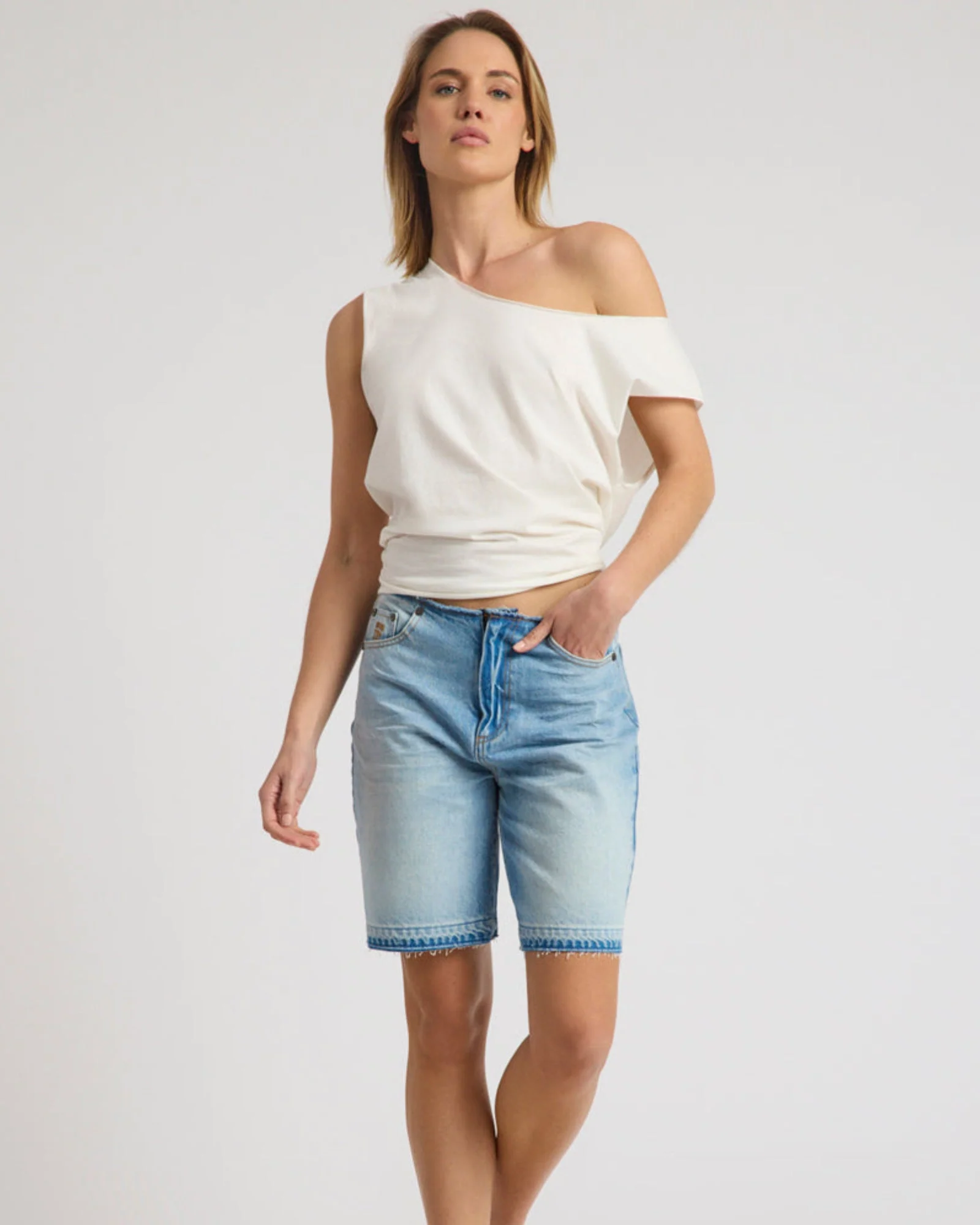 Rambler Mid Waist Wide Leg Boyfriend Denim Shorts - Endless Summer Blue - Image 8