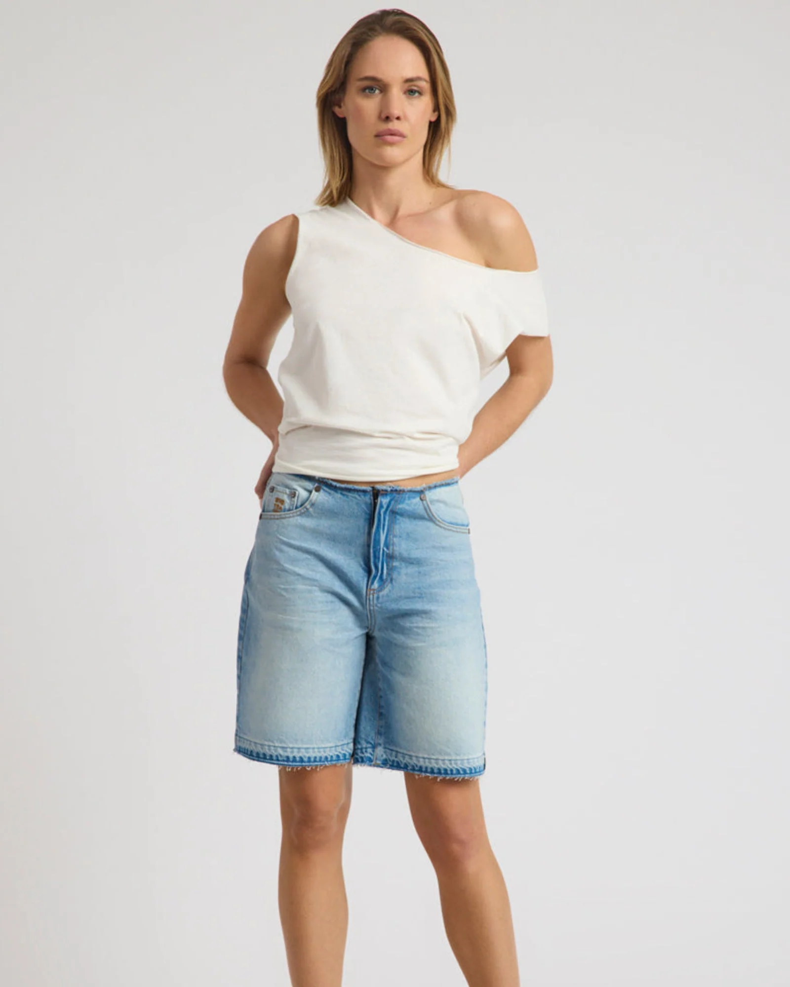 Rambler Mid Waist Wide Leg Boyfriend Denim Shorts - Endless Summer Blue - Image 9
