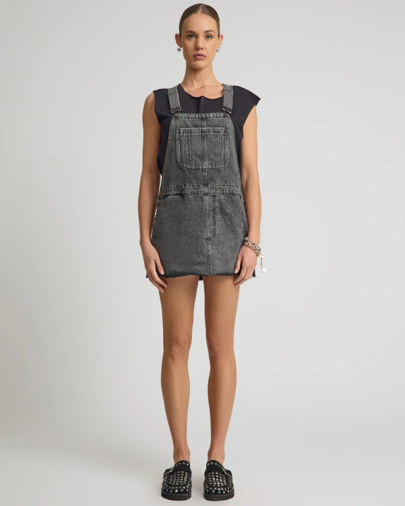 Raven Denim Mini Pini Dress - Washed Black - Image 2