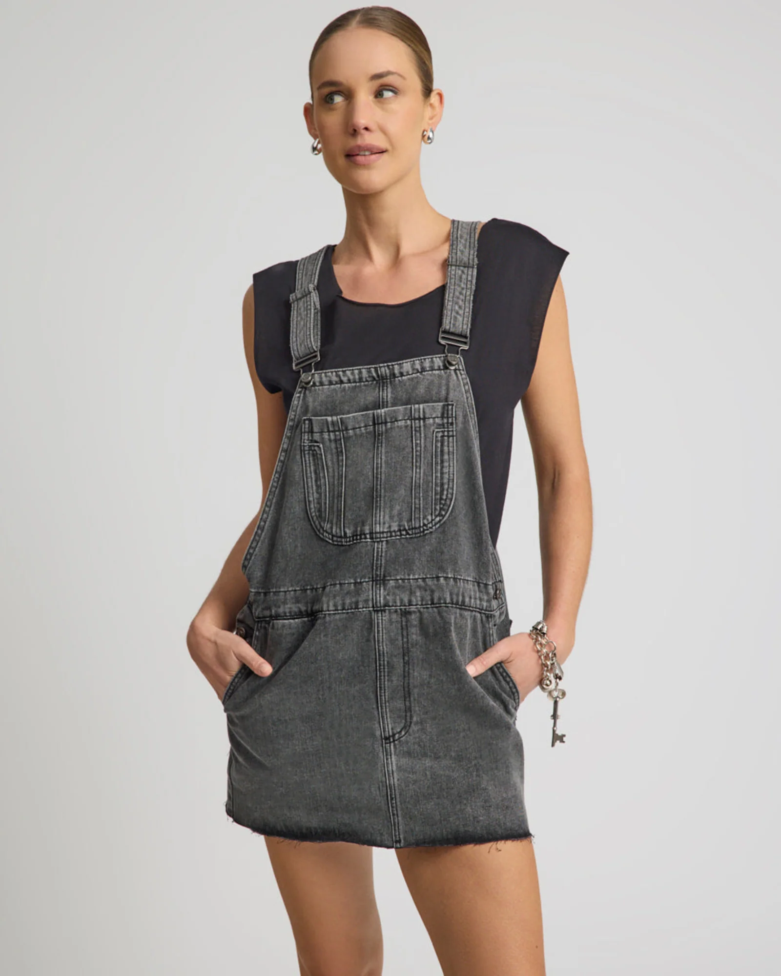 Raven Denim Mini Pini Dress - Washed Black - Image 3