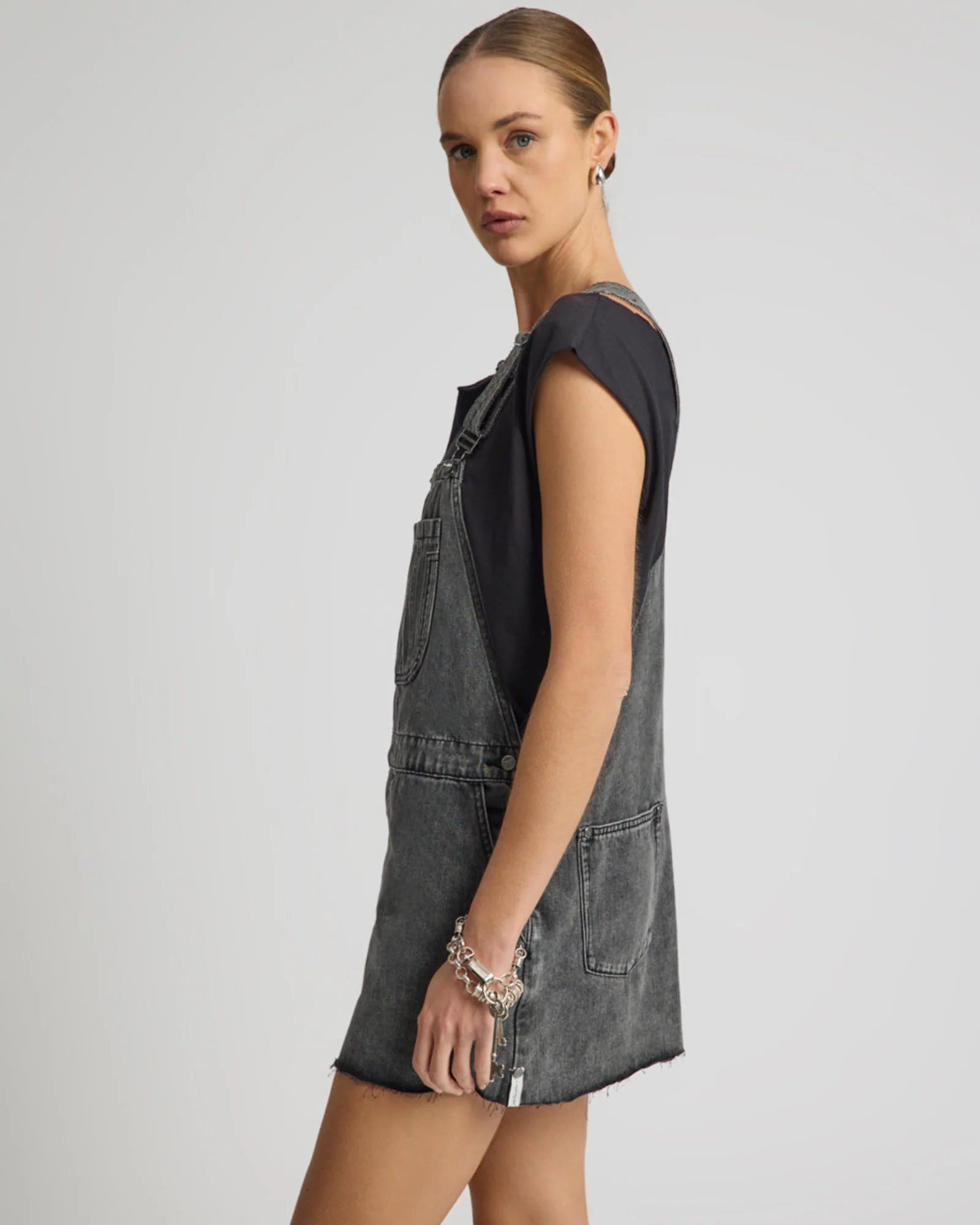 Raven Denim Mini Pini Dress - Washed Black - Image 4
