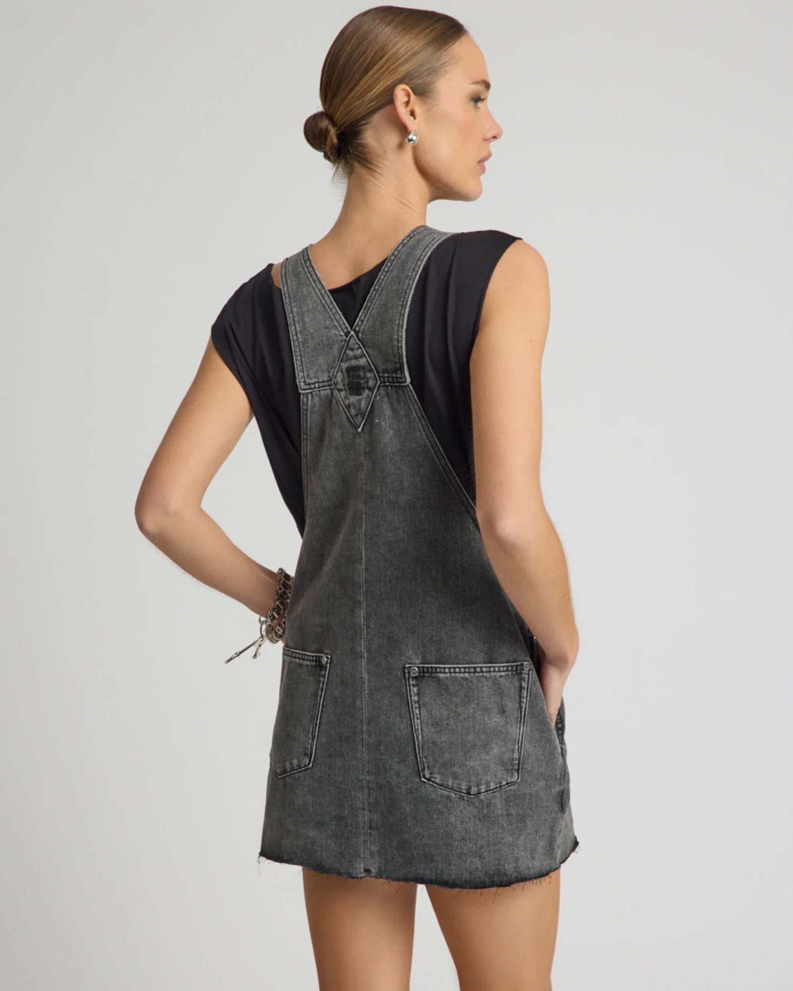 Raven Denim Mini Pini Dress - Washed Black - Image 7