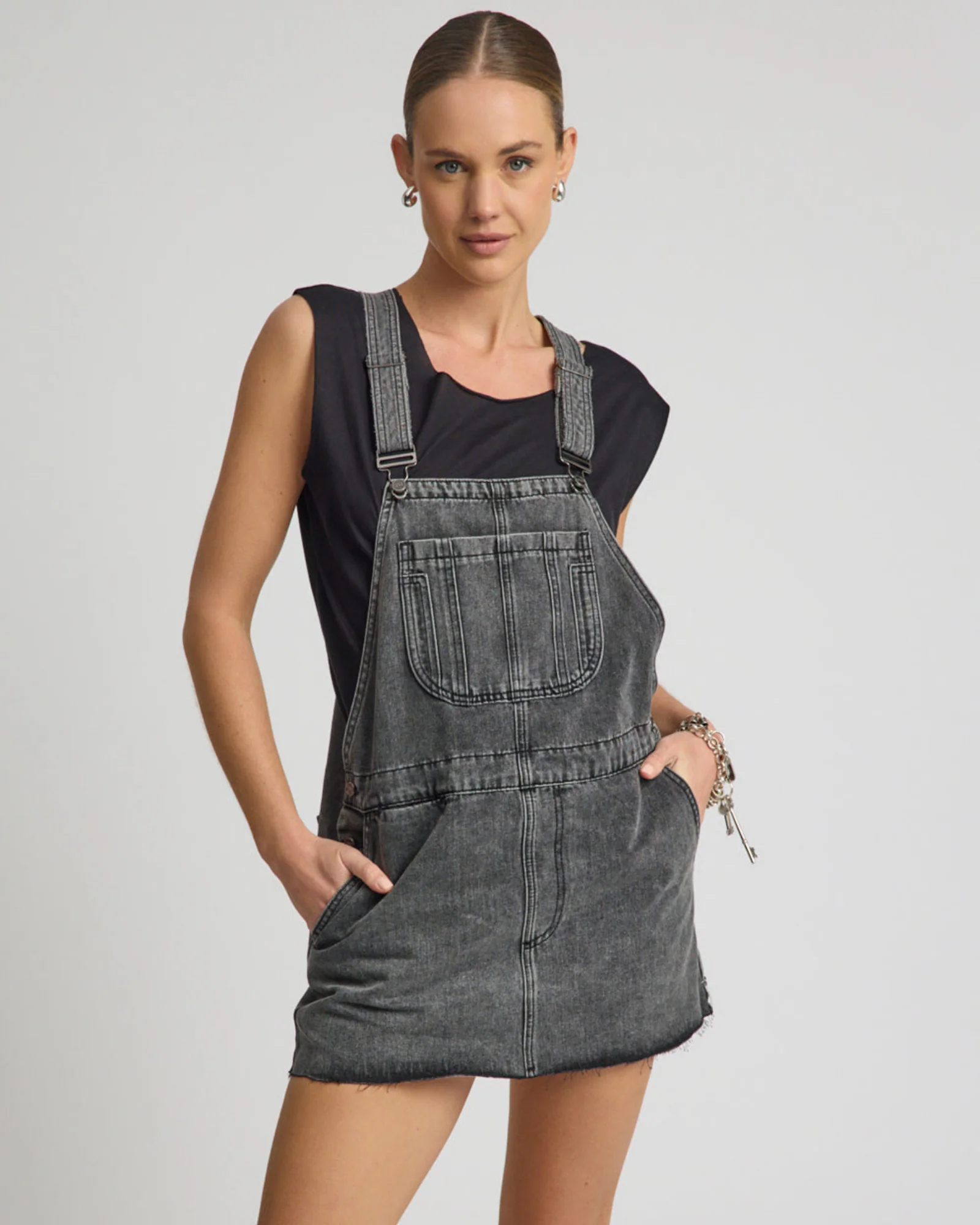 Raven Denim Mini Pini Dress - Washed Black - Image 9