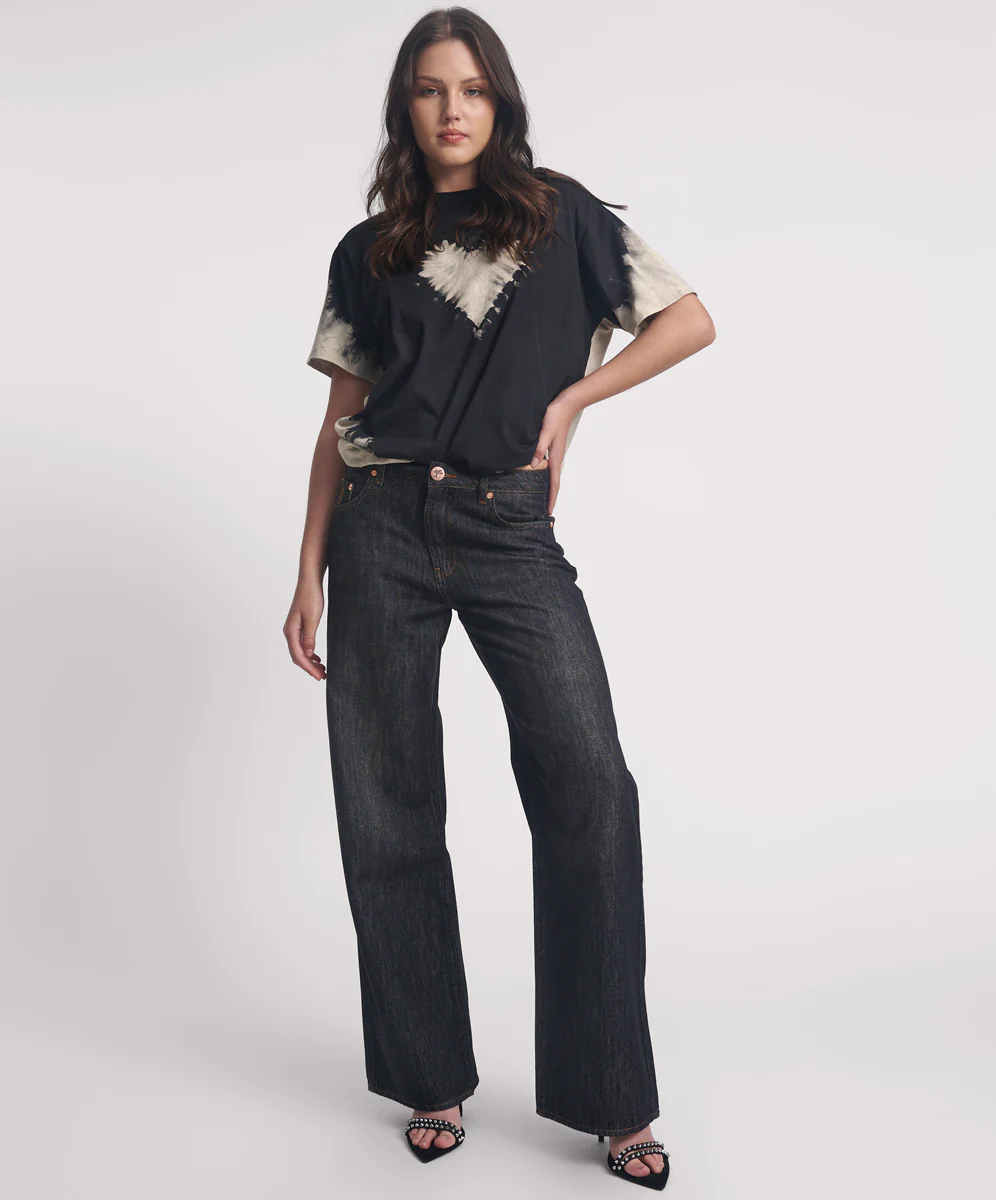 Jackson Mid Waist Wide Leg Denim Jeans - Raw Black