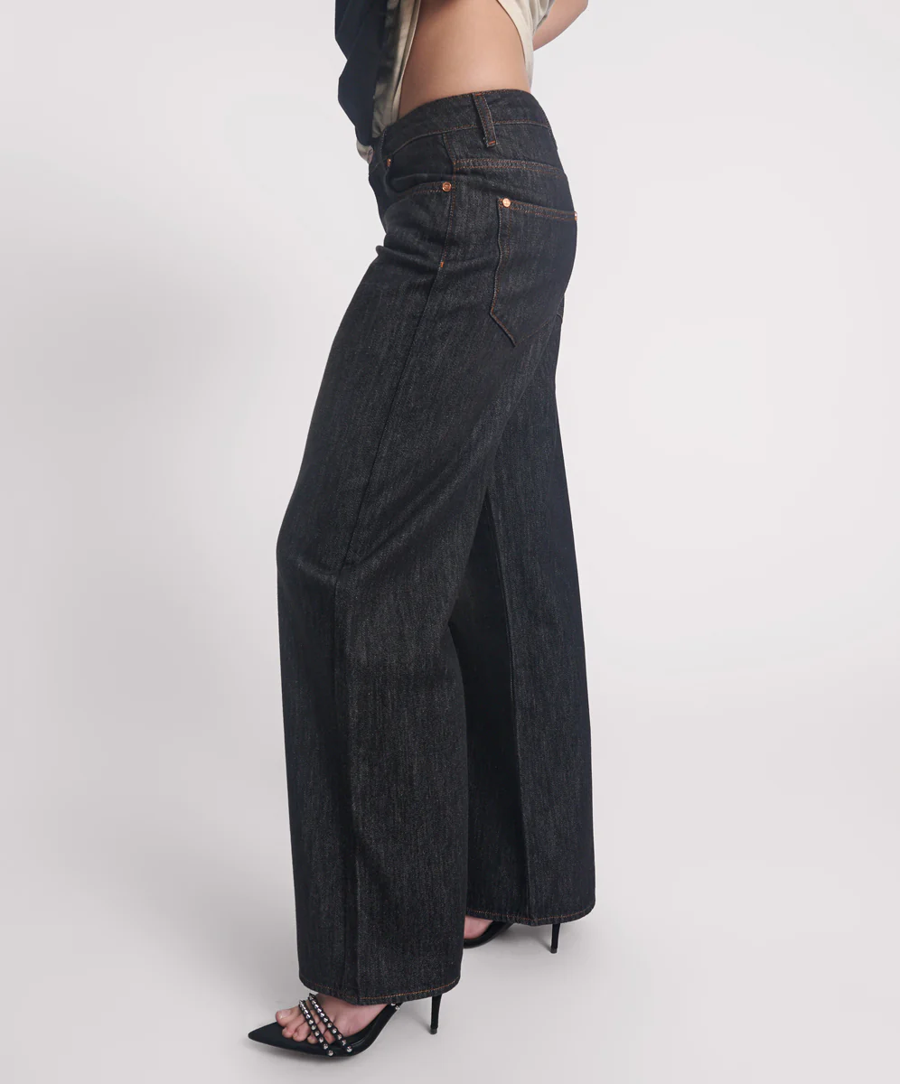Jackson Mid Waist Wide Leg Denim Jeans - Raw Black - Image 3