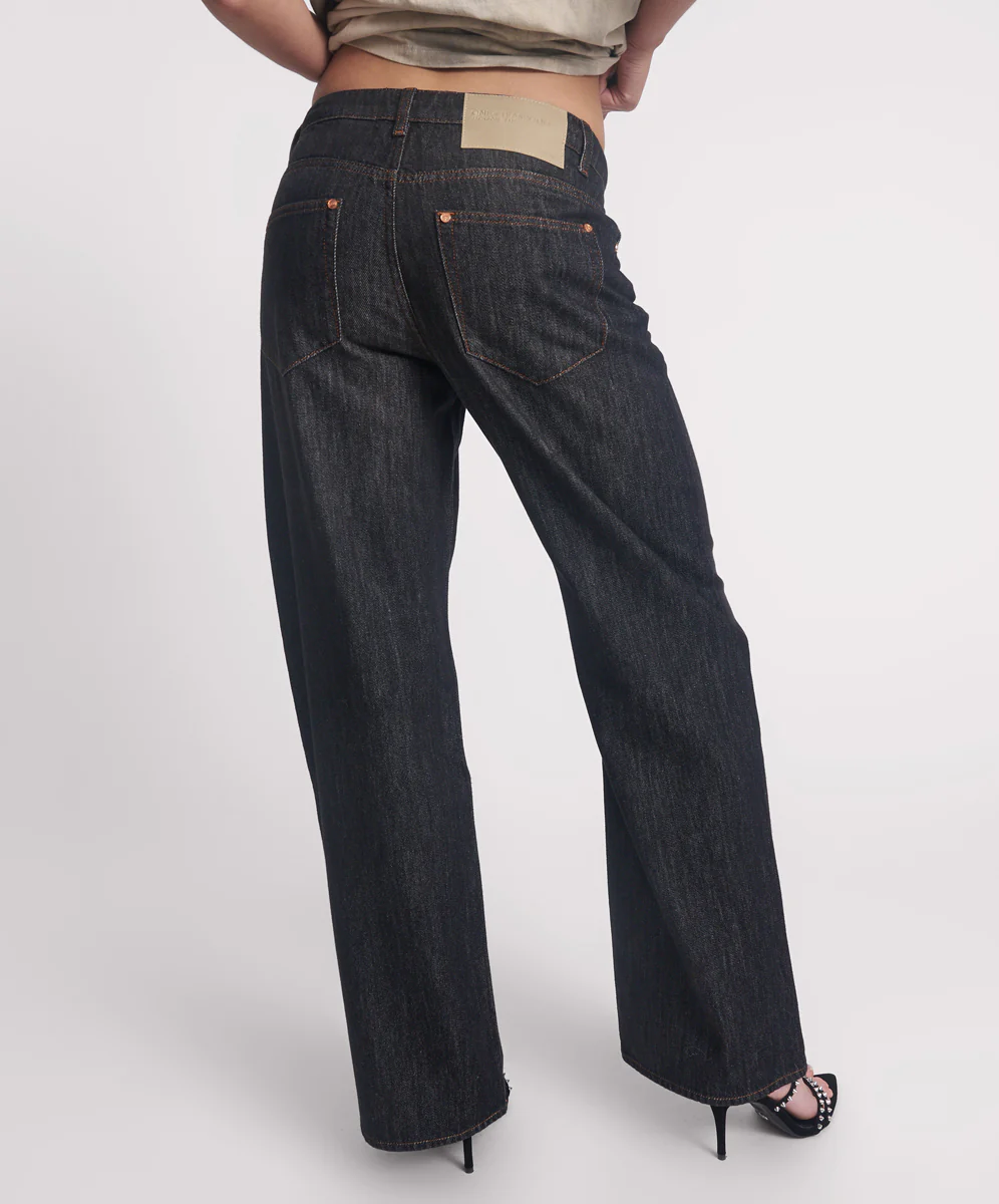 Jackson Mid Waist Wide Leg Denim Jeans - Raw Black - Image 4