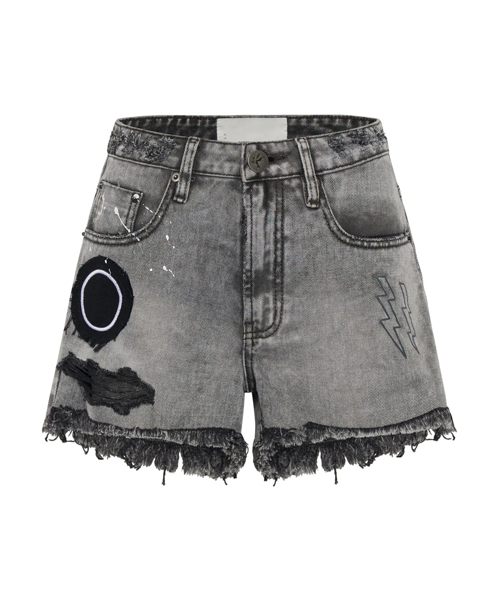 Bonitas High Waist Denim Shorts - Soft Grey - Image 6