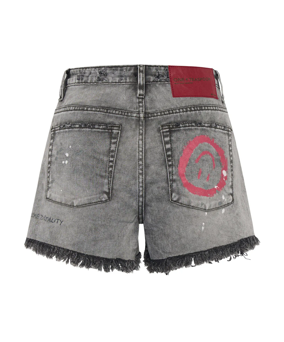 Bonitas High Waist Denim Shorts - Soft Grey - Image 7
