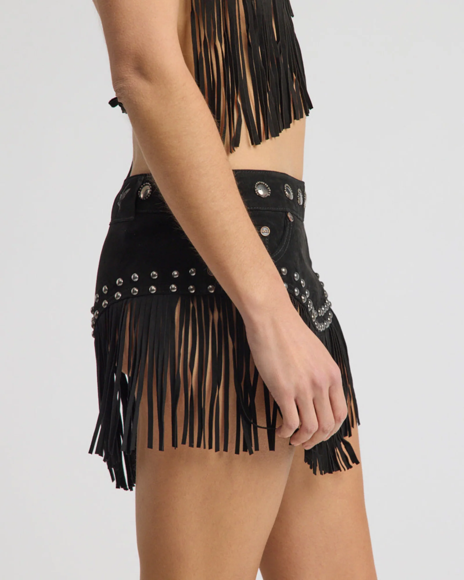 Rebel Rider Fringed Studded Suede Cami Top - Black - Image 10