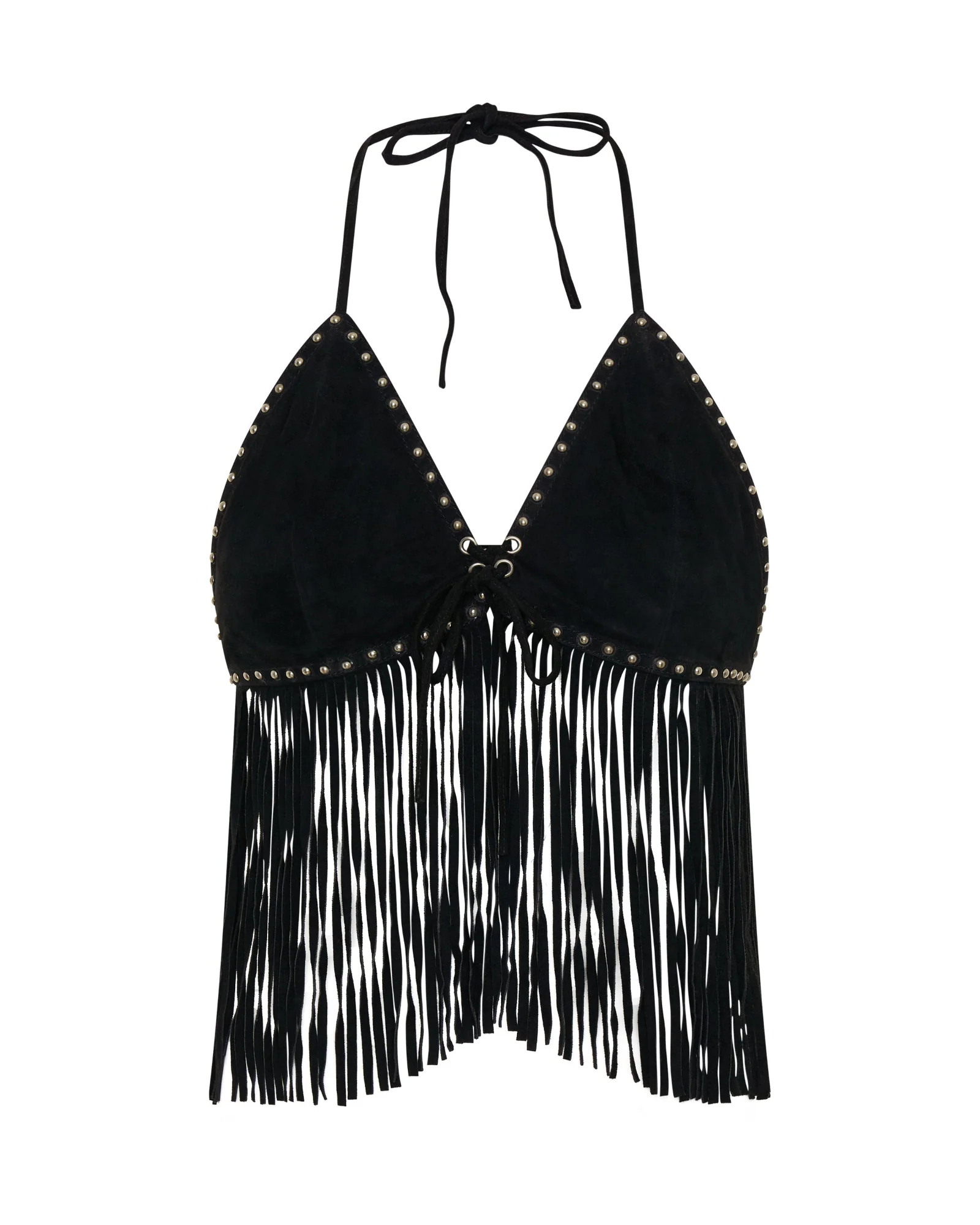 Rebel Rider Fringed Studded Suede Cami Top - Black - Image 11