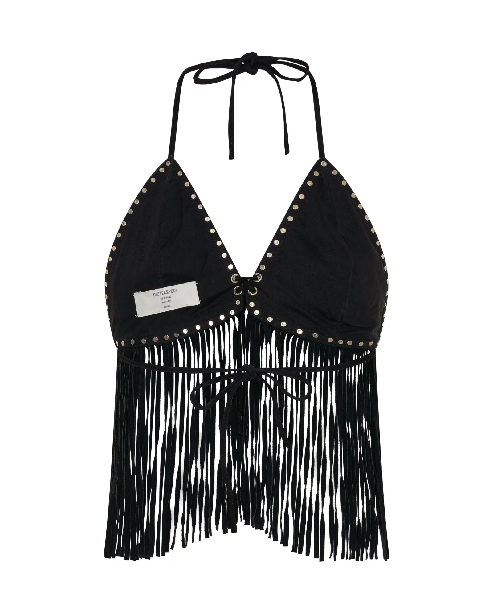 Rebel Rider Fringed Studded Suede Cami Top - Black - Image 12