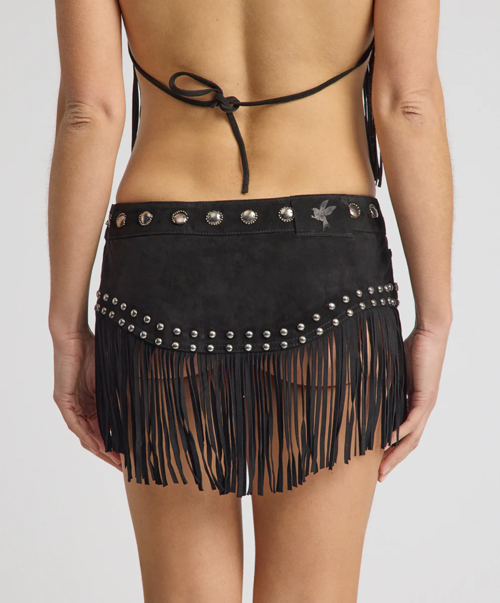 Rebel Rider Studded Fringe Suede Micro Skirt - Black - Image 5
