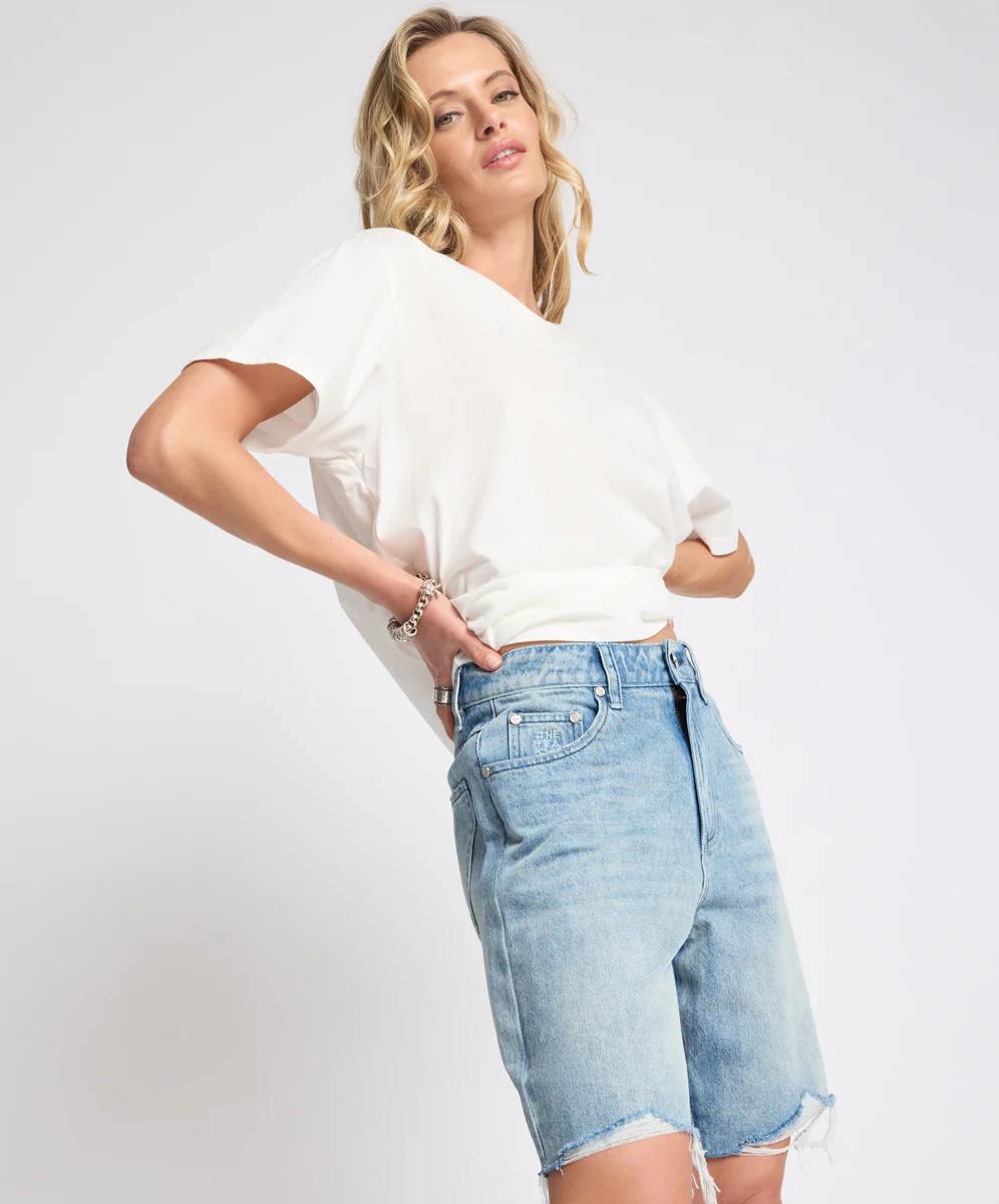 Rebel Rise High Waist Long Length Denim Shorts - Salty Dog - Image 3