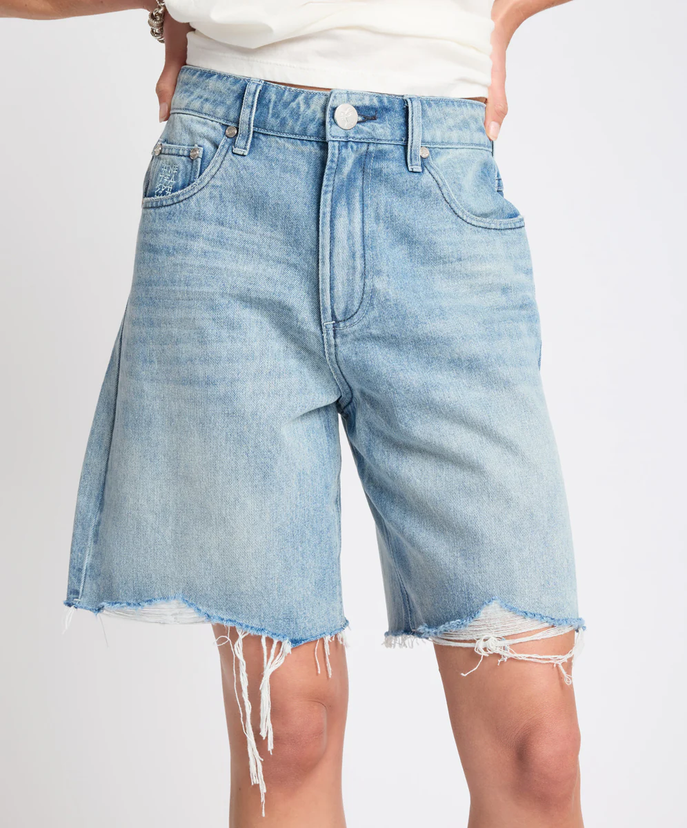 Rebel Rise High Waist Long Length Denim Shorts - Salty Dog - Image 4