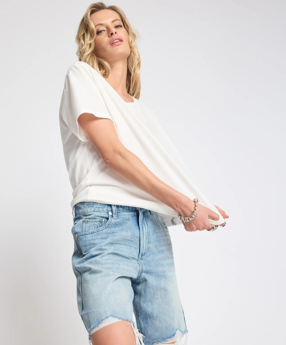Rebel Rise High Waist Long Length Denim Shorts - Salty Dog - Image 5