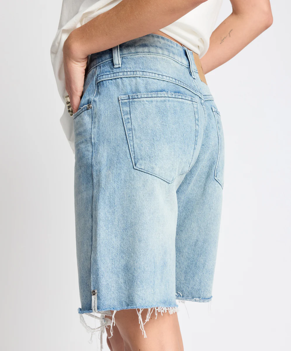 Rebel Rise High Waist Long Length Denim Shorts - Salty Dog - Image 6