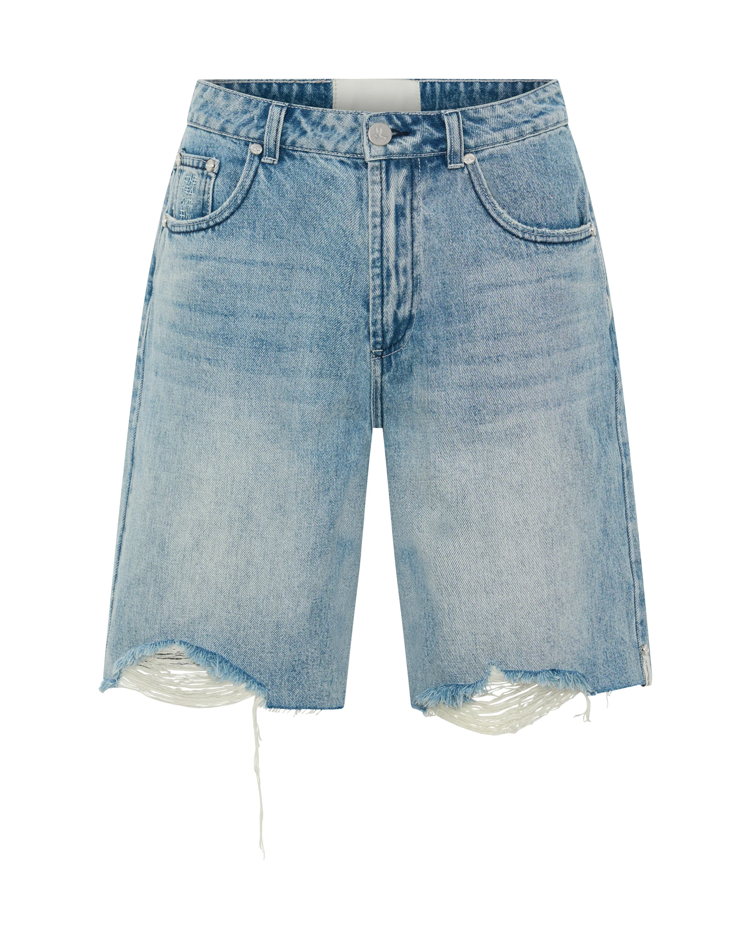 Rebel Rise High Waist Long Length Denim Shorts - Salty Dog - Image 9