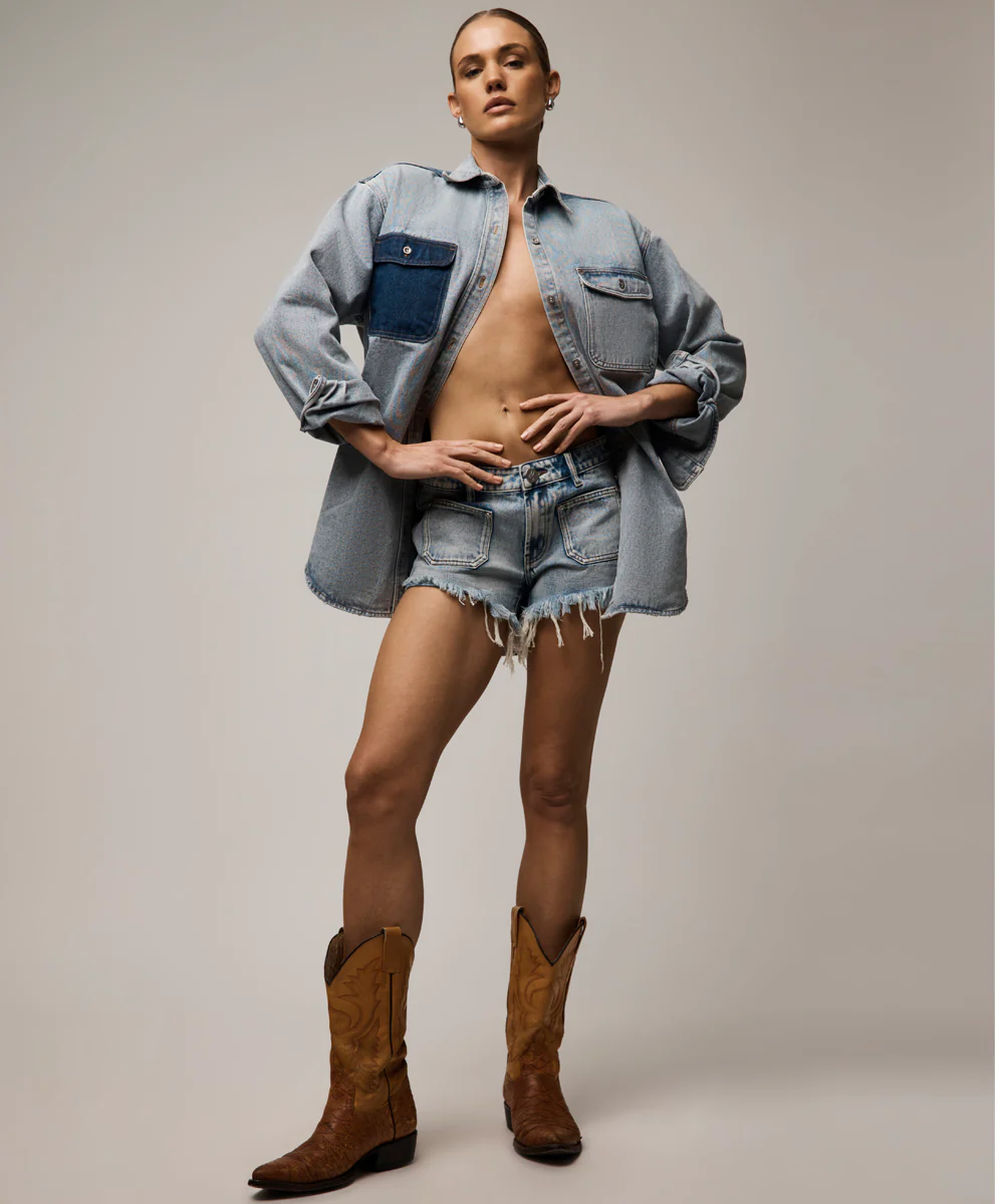 Retro Dukes Low Waist Mini Denim Shorts - Hendrixe Blue - Image 10