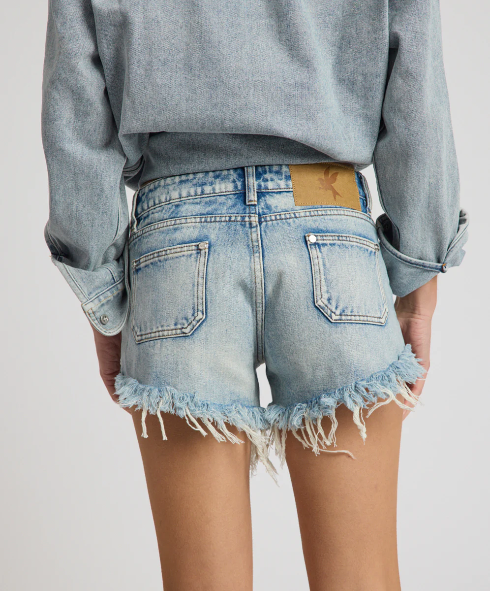 Retro Dukes Low Waist Mini Denim Shorts - Hendrixe Blue - Image 6
