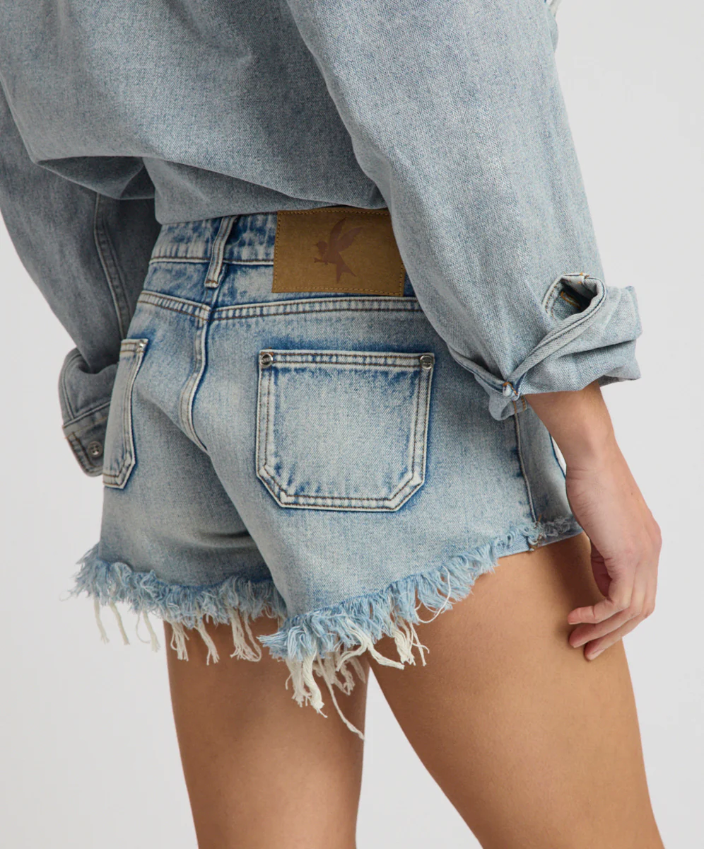 Retro Dukes Low Waist Mini Denim Shorts - Hendrixe Blue - Image 7