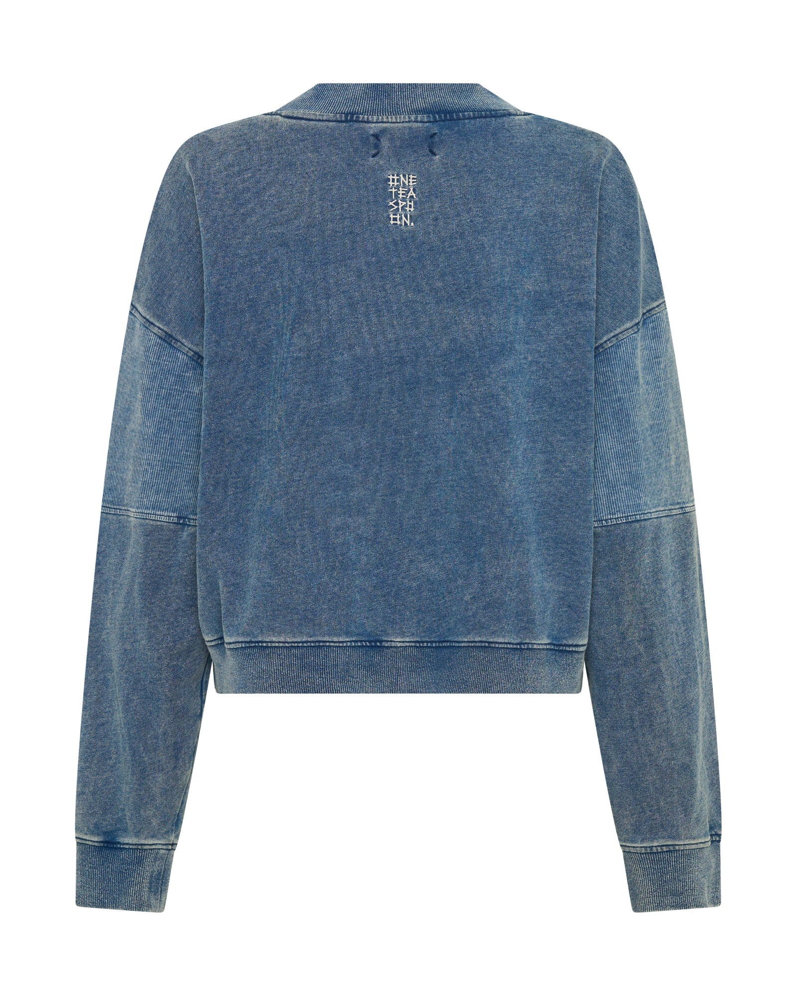 Retro Fade Panelled V Sweater - Washed Blue - Image 15