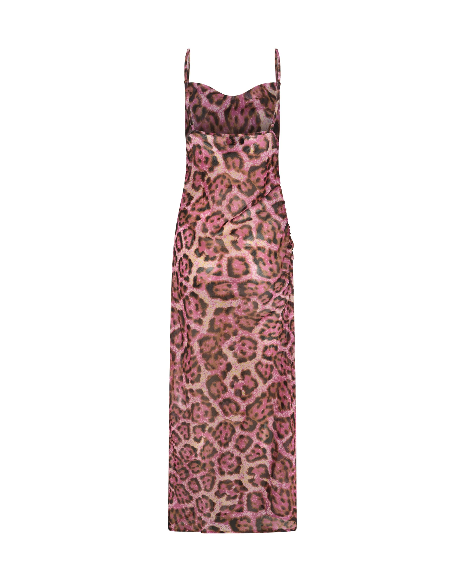 Rhiannon Ruched Long Slip Maxi Dress - Pink Leopard - Image 10