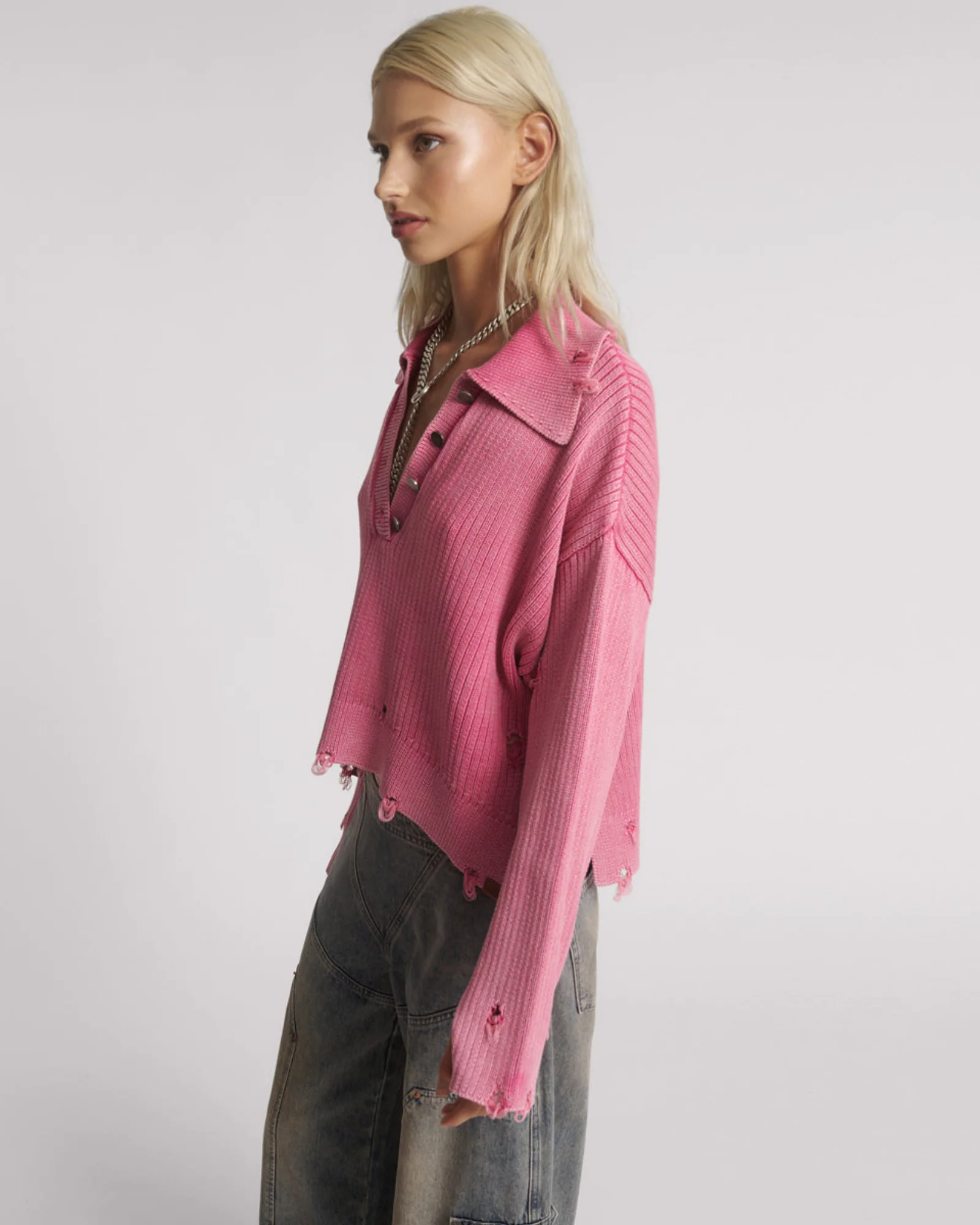 Rib College Pullover Sweater - Pink - Image 5