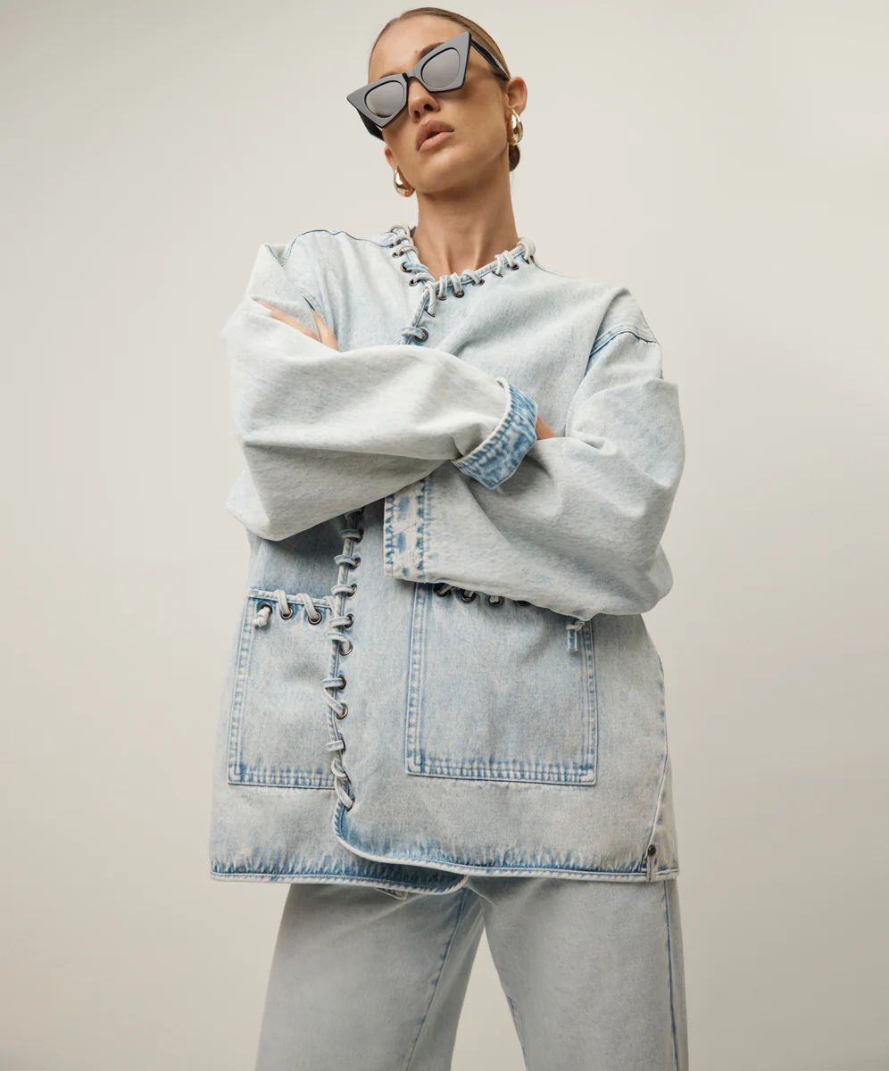 Ringleader Threaded Oversized Denim Jacket - Beach Blue - Image 11