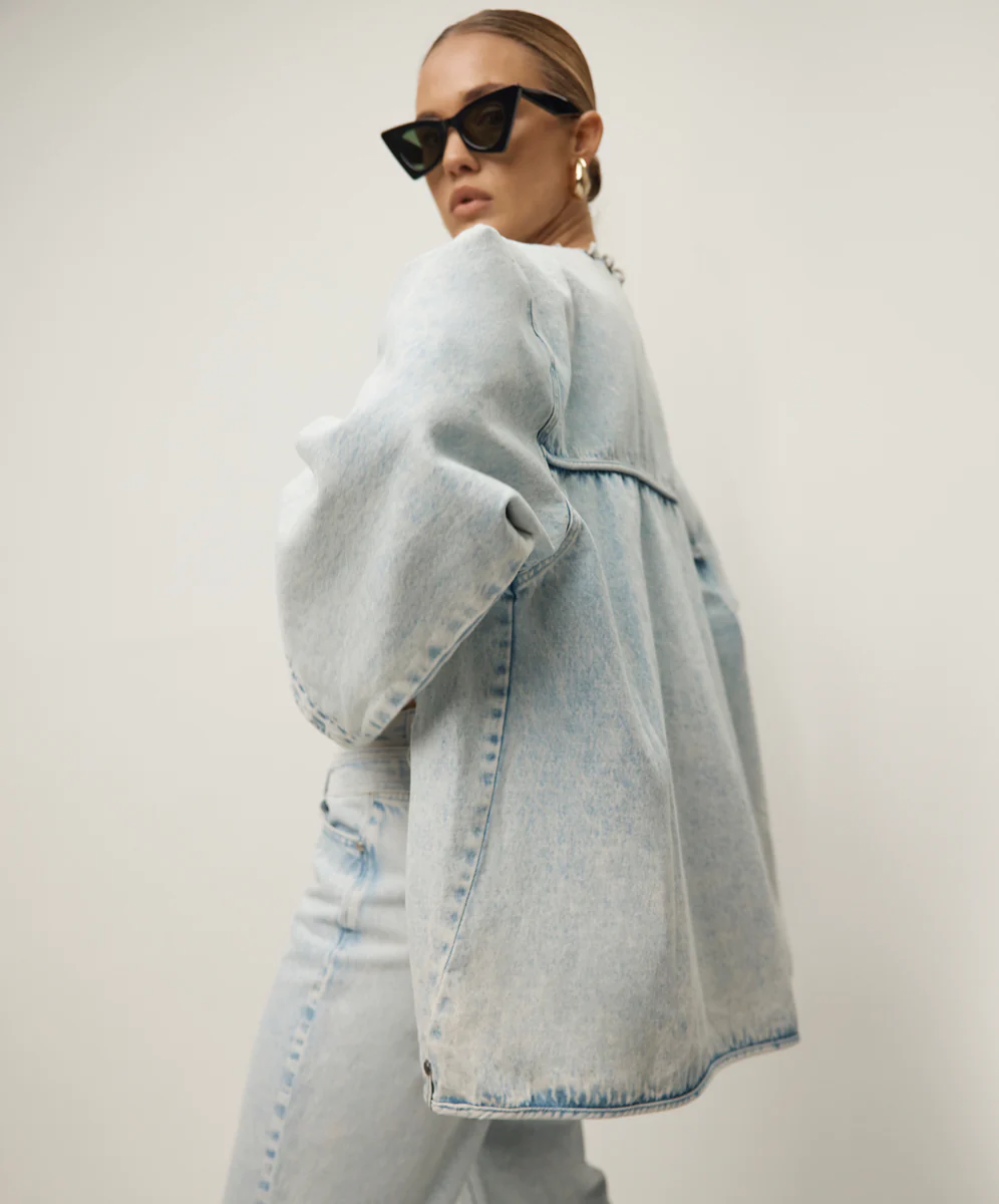 Ringleader Threaded Oversized Denim Jacket - Beach Blue - Image 12