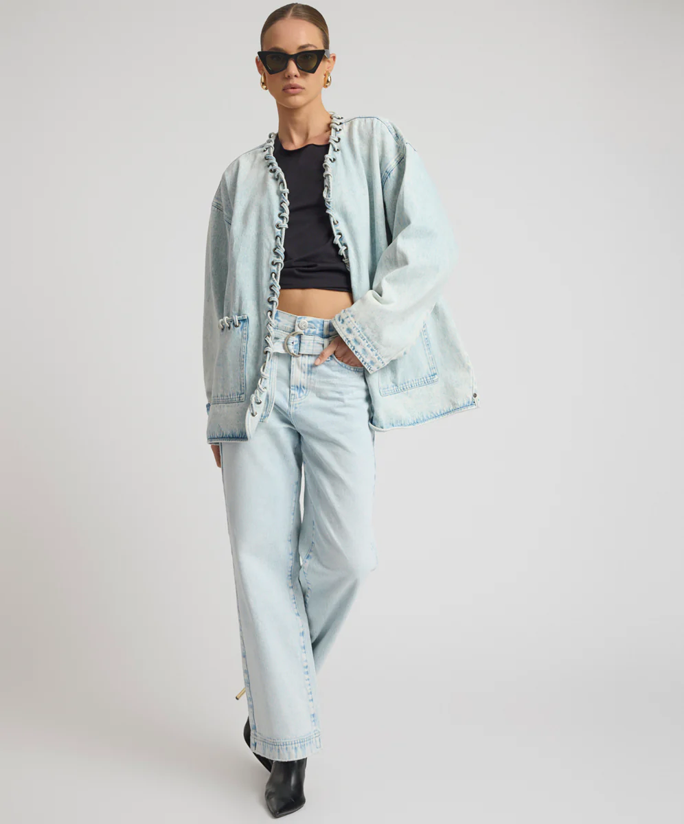 Ringleader Threaded Oversized Denim Jacket - Beach Blue - Image 13