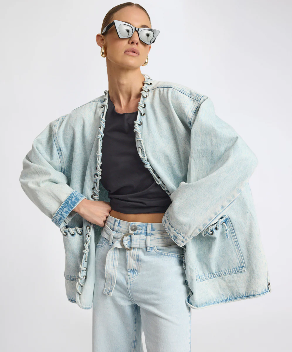Ringleader Threaded Oversized Denim Jacket - Beach Blue - Image 2